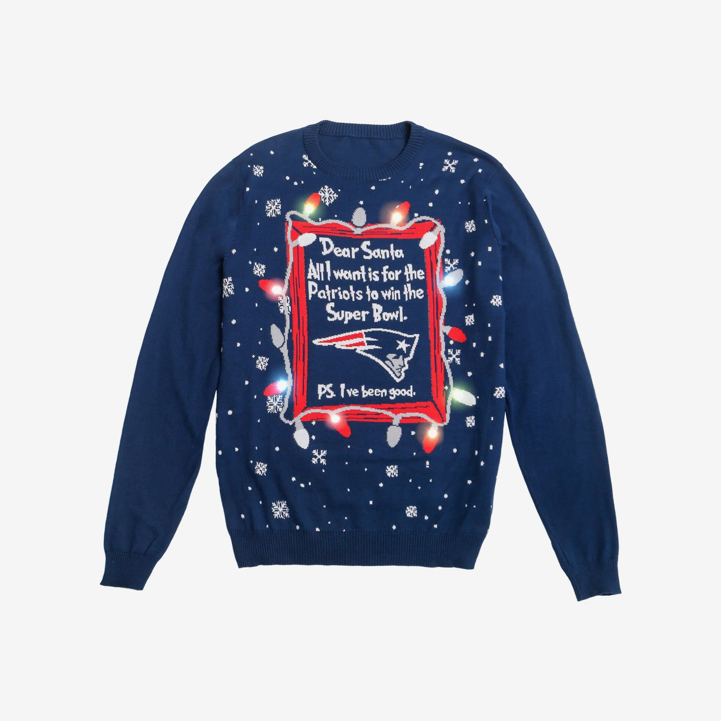 New England Patriots Dear Santa Light Up Sweater 3 New England Patriots Dear Santa Light Up Sweater