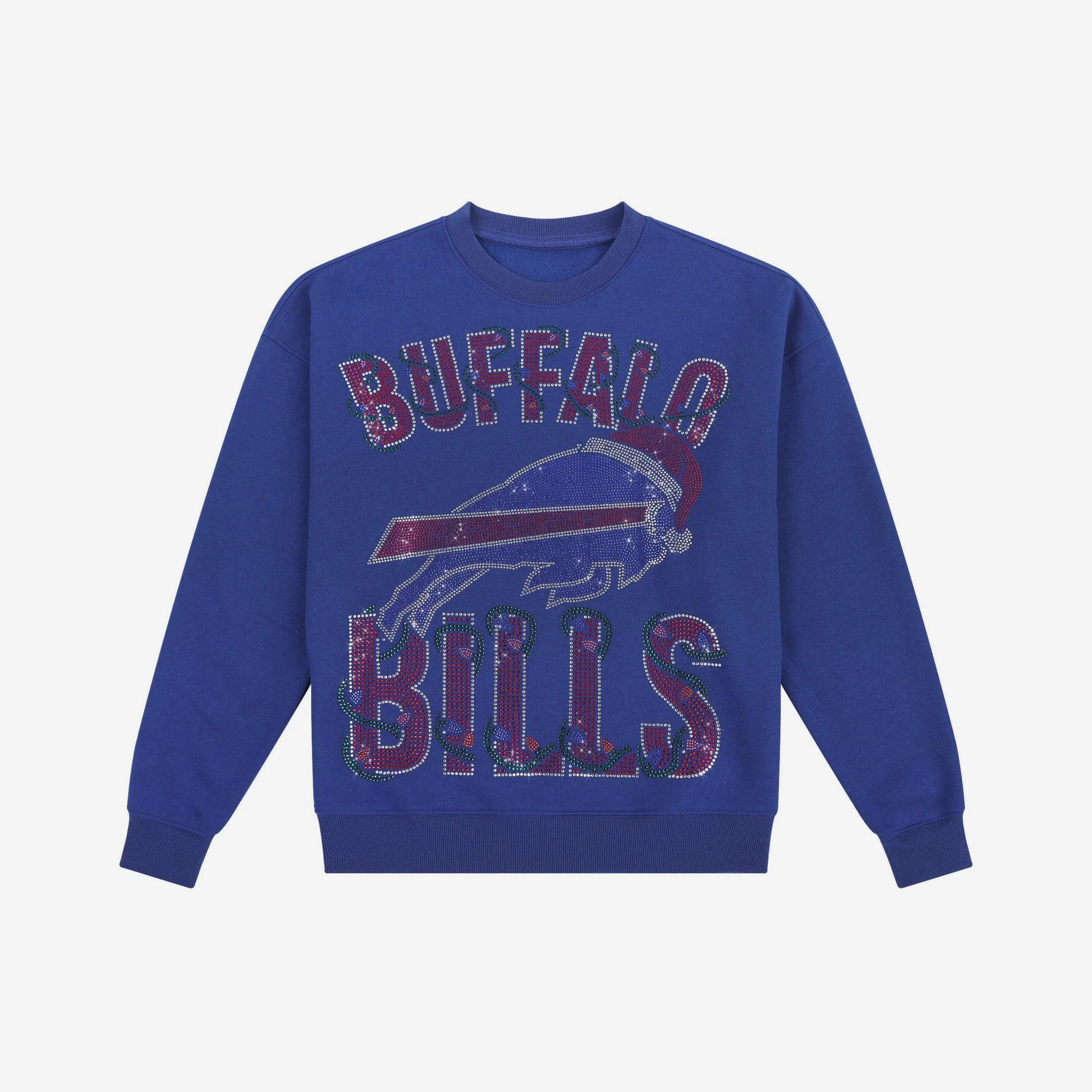 Buffalo Bills Womens Rhinestone Logo Oversized Holiday Crew Neck Sweatshirt 4 Buffalo Bills Womens Rhinestone Logo Oversized Holiday Crew Neck Sweatshirt