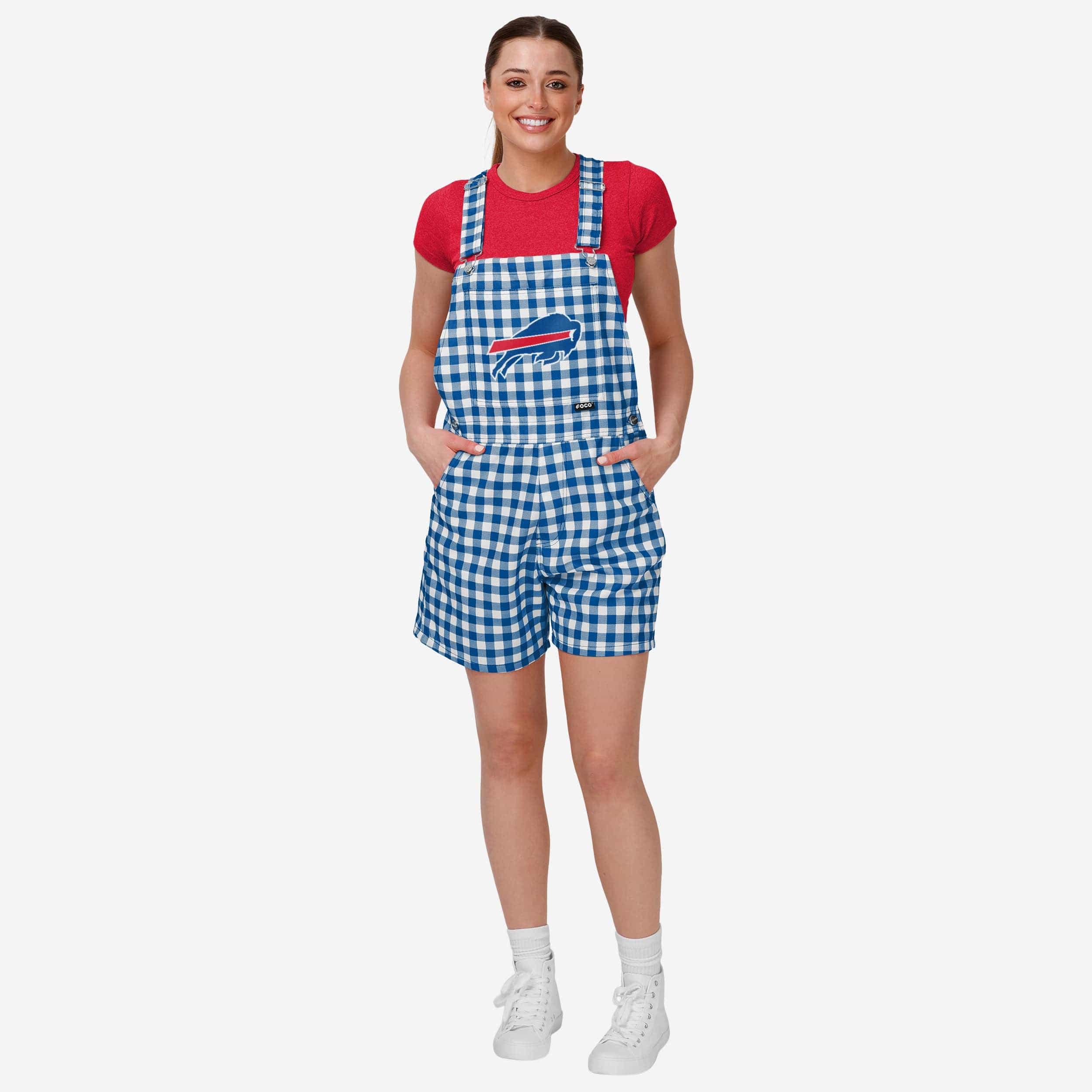 Buffalo Bills Womens Gingham Check Bib Shortalls