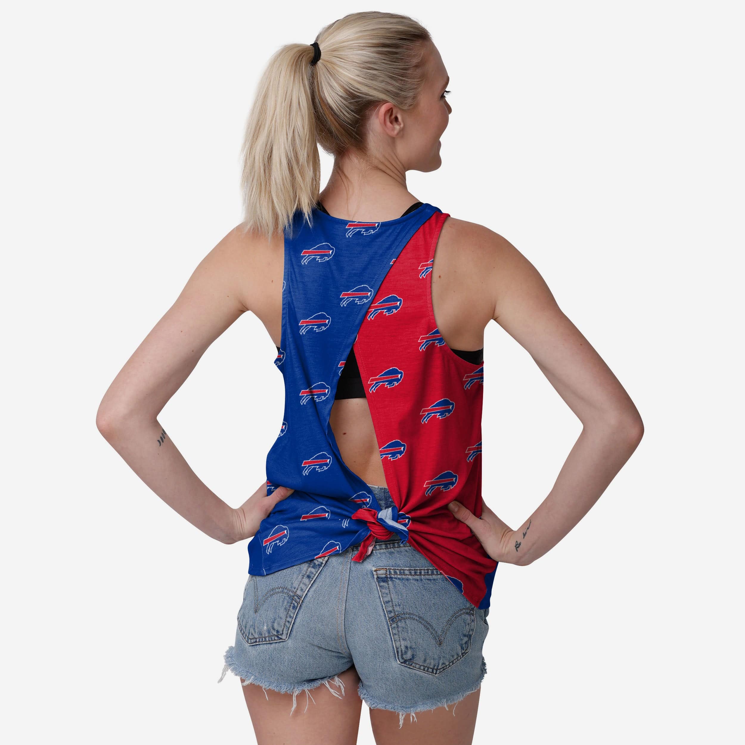 Buffalo Bills Womens Wordmark Mini Print Tie-Breaker Sleeveless Top 1 Buffalo Bills Womens Wordmark Mini Print Tie-Breaker Sleeveless Top