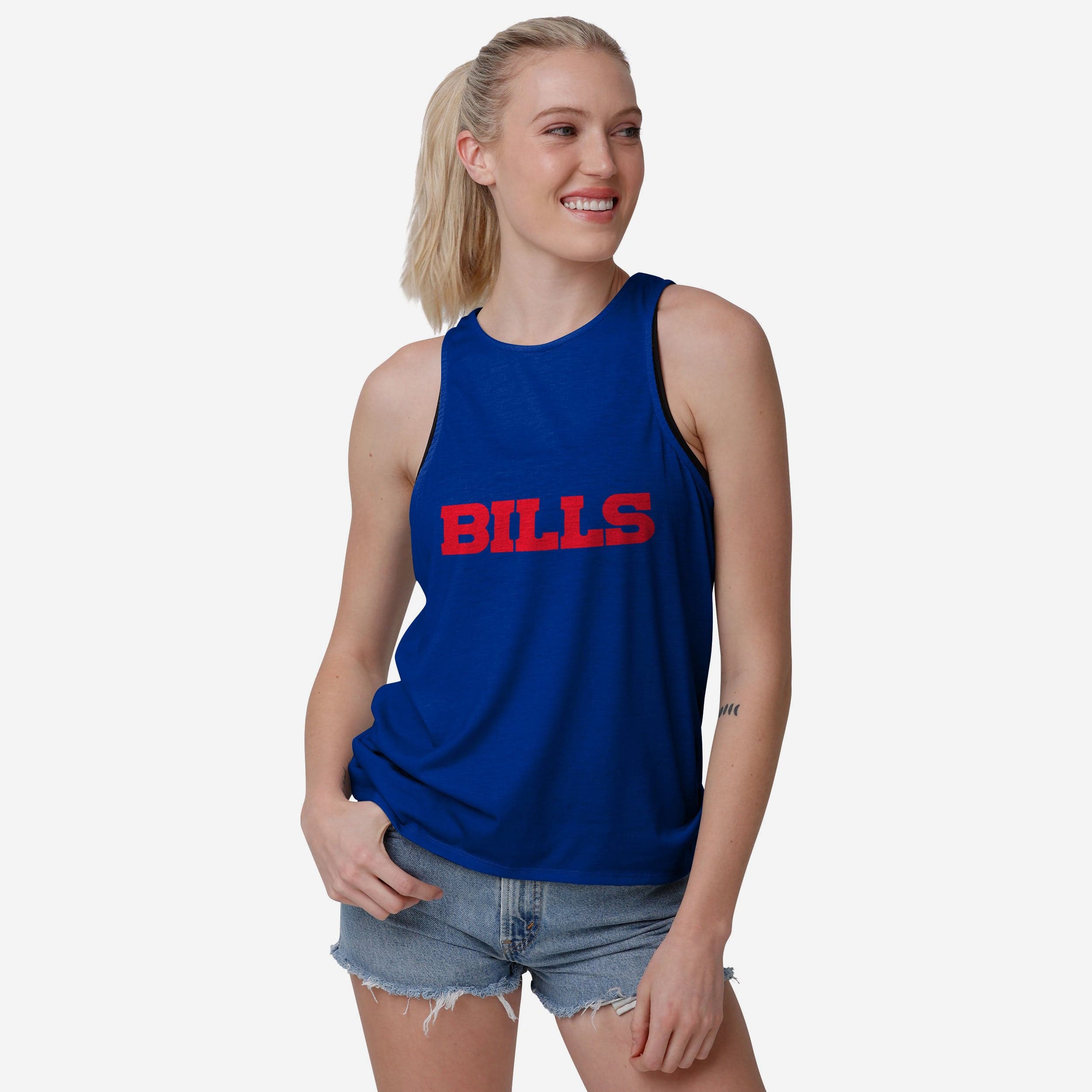 Buffalo Bills Womens Wordmark Mini Print Tie-Breaker Sleeveless Top 2 Buffalo Bills Womens Wordmark Mini Print Tie-Breaker Sleeveless Top