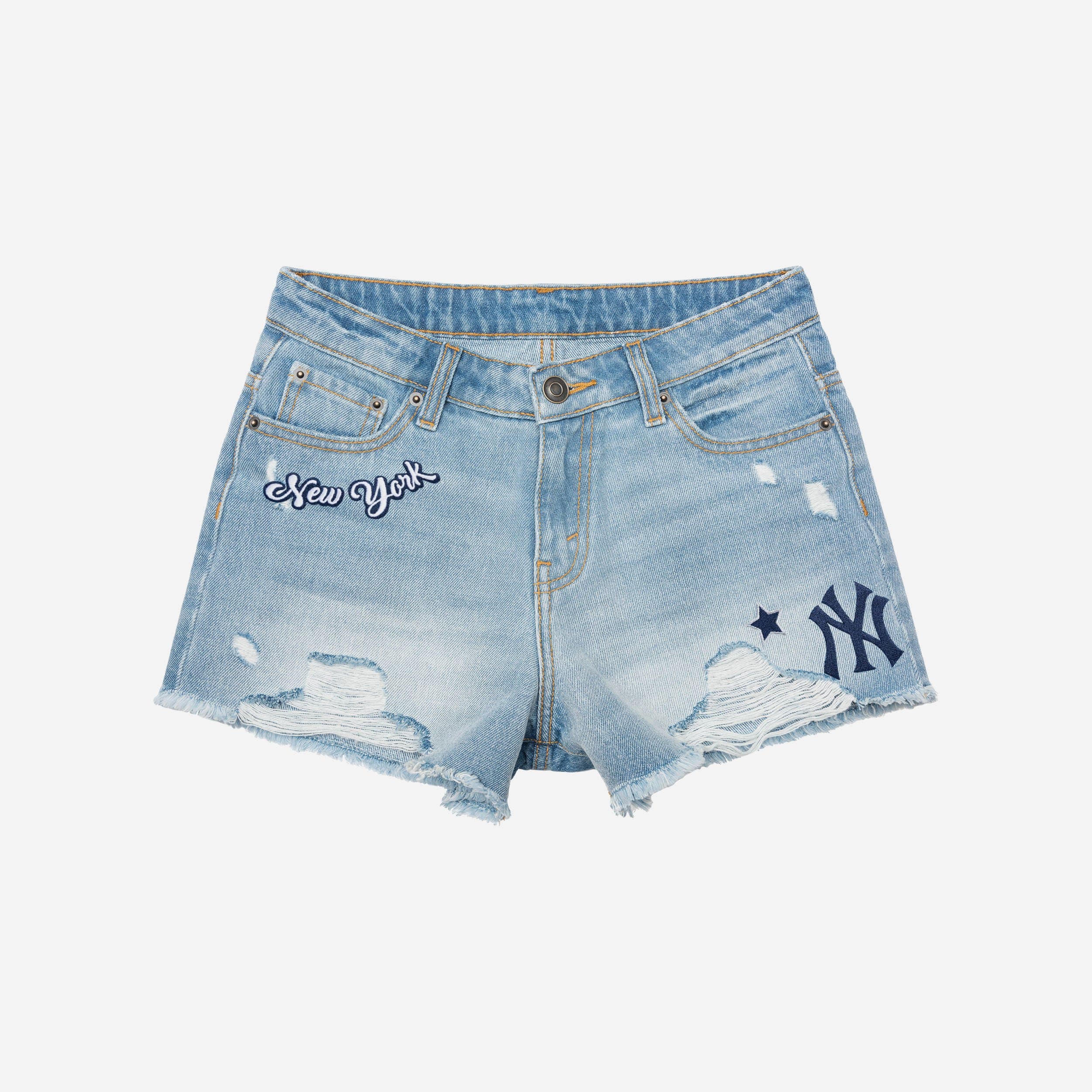New York Yankees Womens Team Logo Denim Shorts 3 New York Yankees Womens Team Logo Denim Shorts