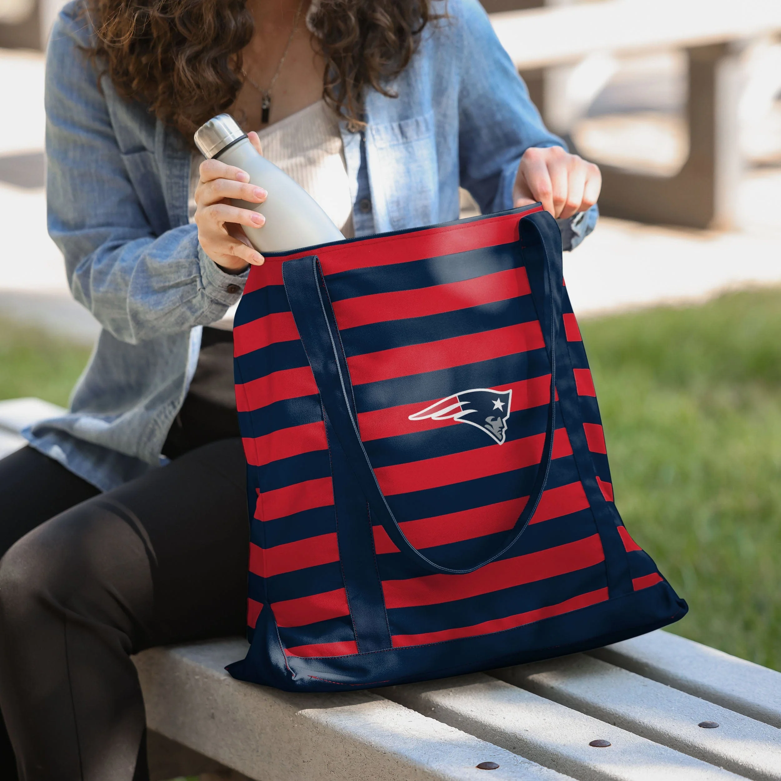 New England Patriots Team Stripe Canvas Tote Bag 3 New England Patriots Team Stripe Canvas Tote Bag