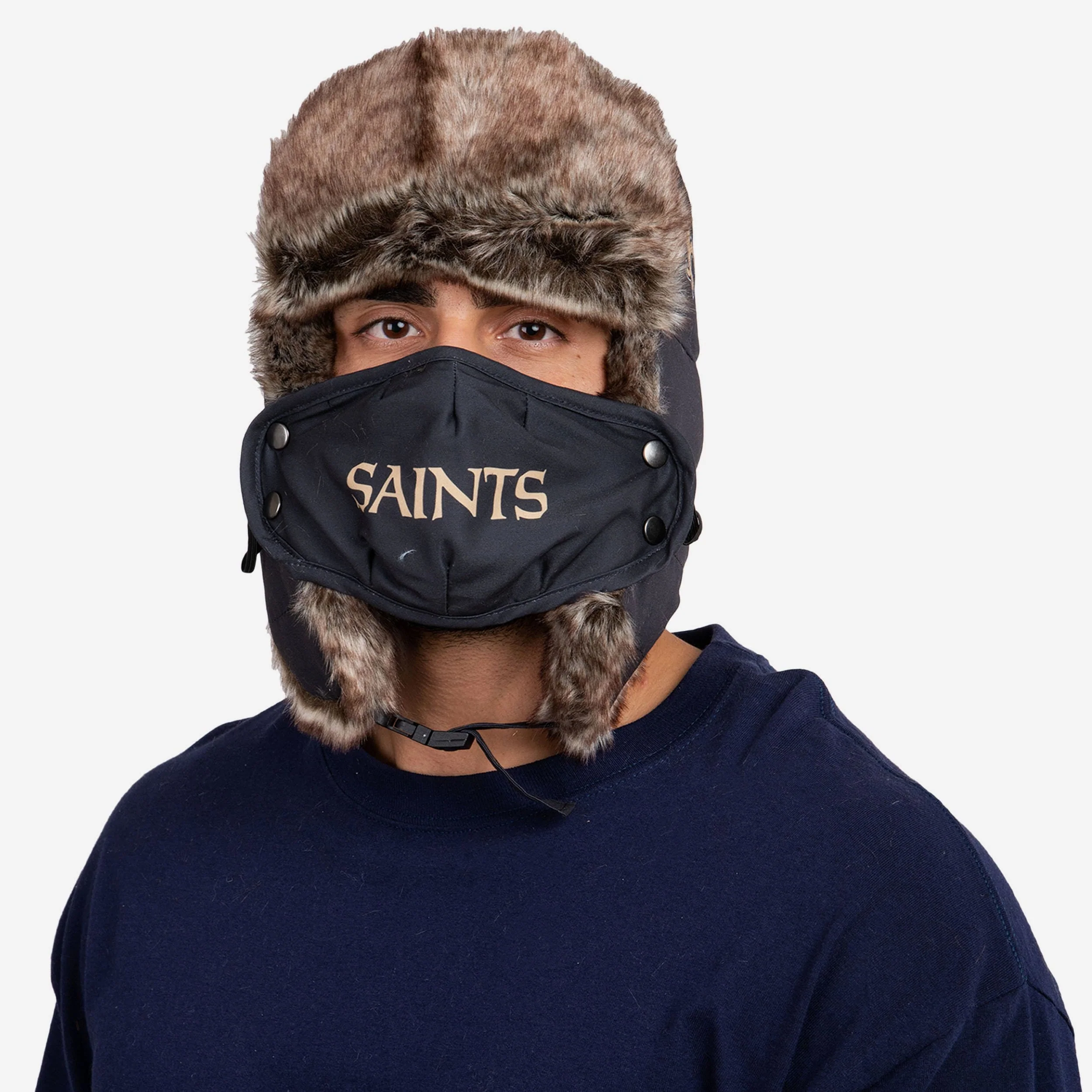New Orleans Saints Big Logo Trapper Hat With Face Cover 2 New Orleans Saints Big Logo Trapper Hat With Face Cover