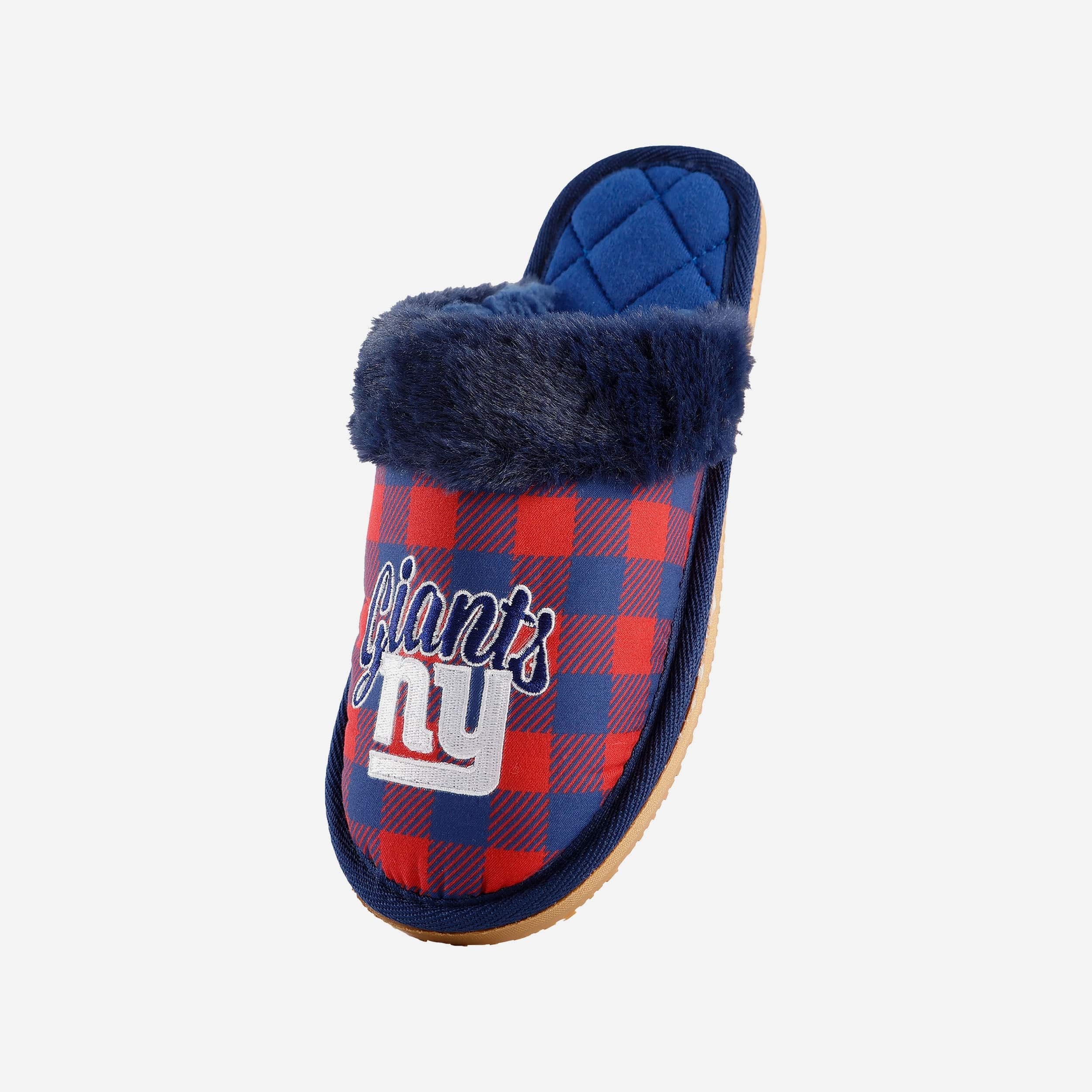 New York Giants Womens Plaid Sherpa Mule Slipper 3 New York Giants Womens Plaid Sherpa Mule Slipper