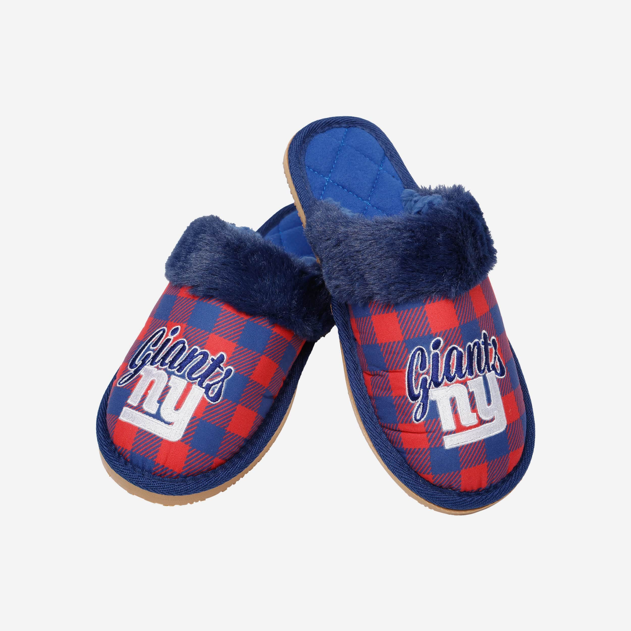 New York Giants Womens Plaid Sherpa Mule Slipper 4 New York Giants Womens Plaid Sherpa Mule Slipper