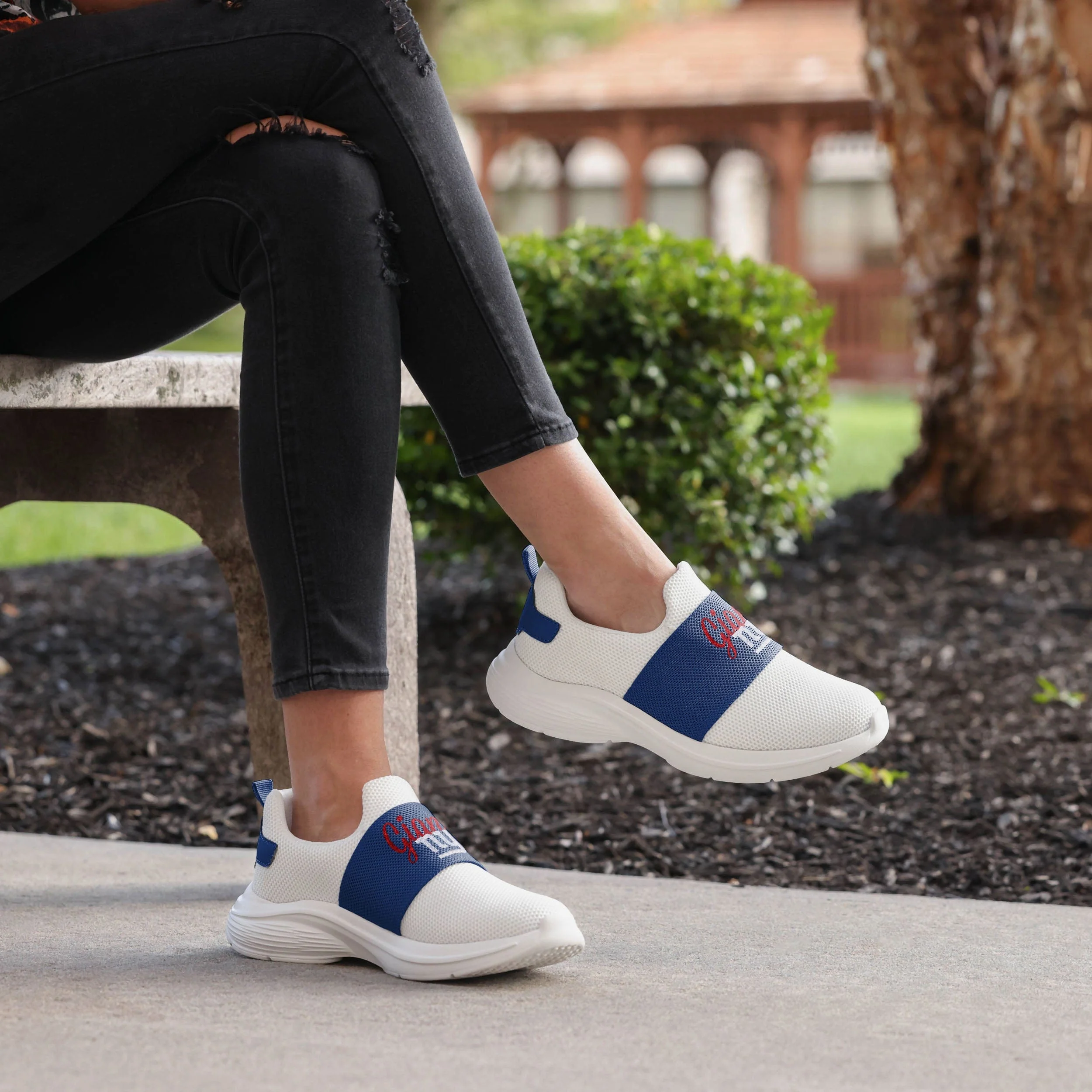 New York Giants Womens Script Wordmark White Slip On Sneakers 3 New York Giants Womens Script Wordmark White Slip On Sneakers