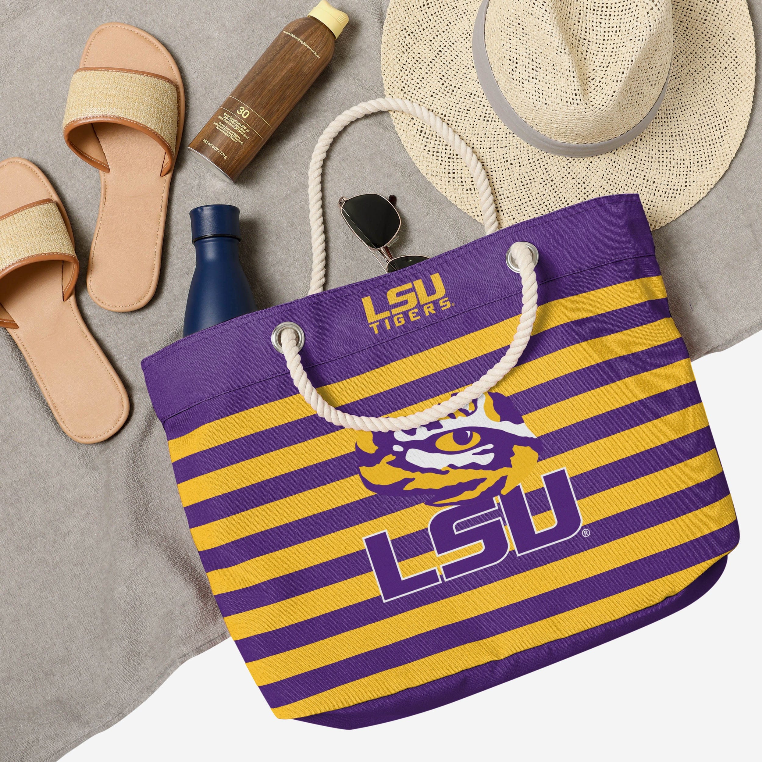 LSU Tigers Nautical Stripe Tote Bag 4 LSU Tigers Nautical Stripe Tote Bag
