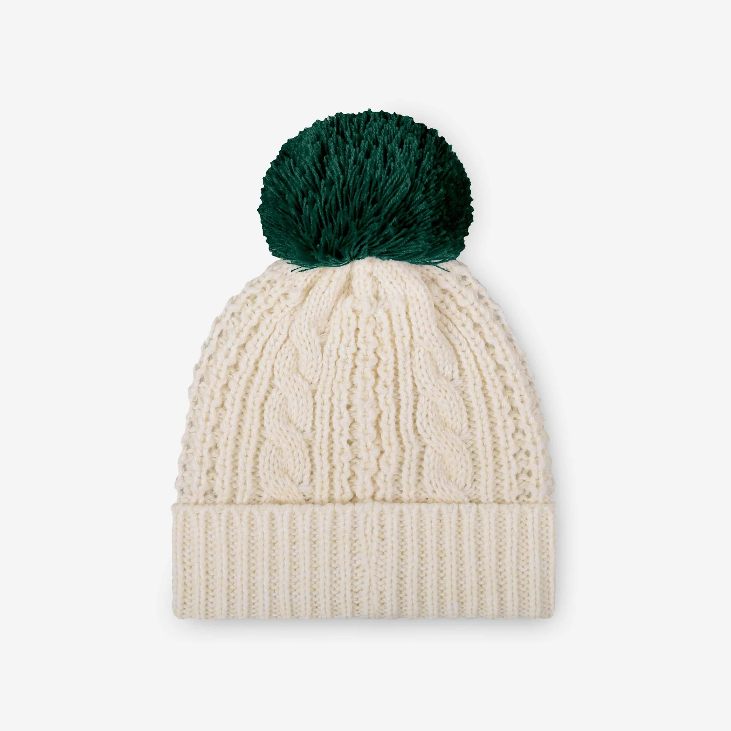 New York Jets Womens Primary Logo White Cable Knit Pom Beanie 2 New York Jets Womens Primary Logo White Cable Knit Pom Beanie