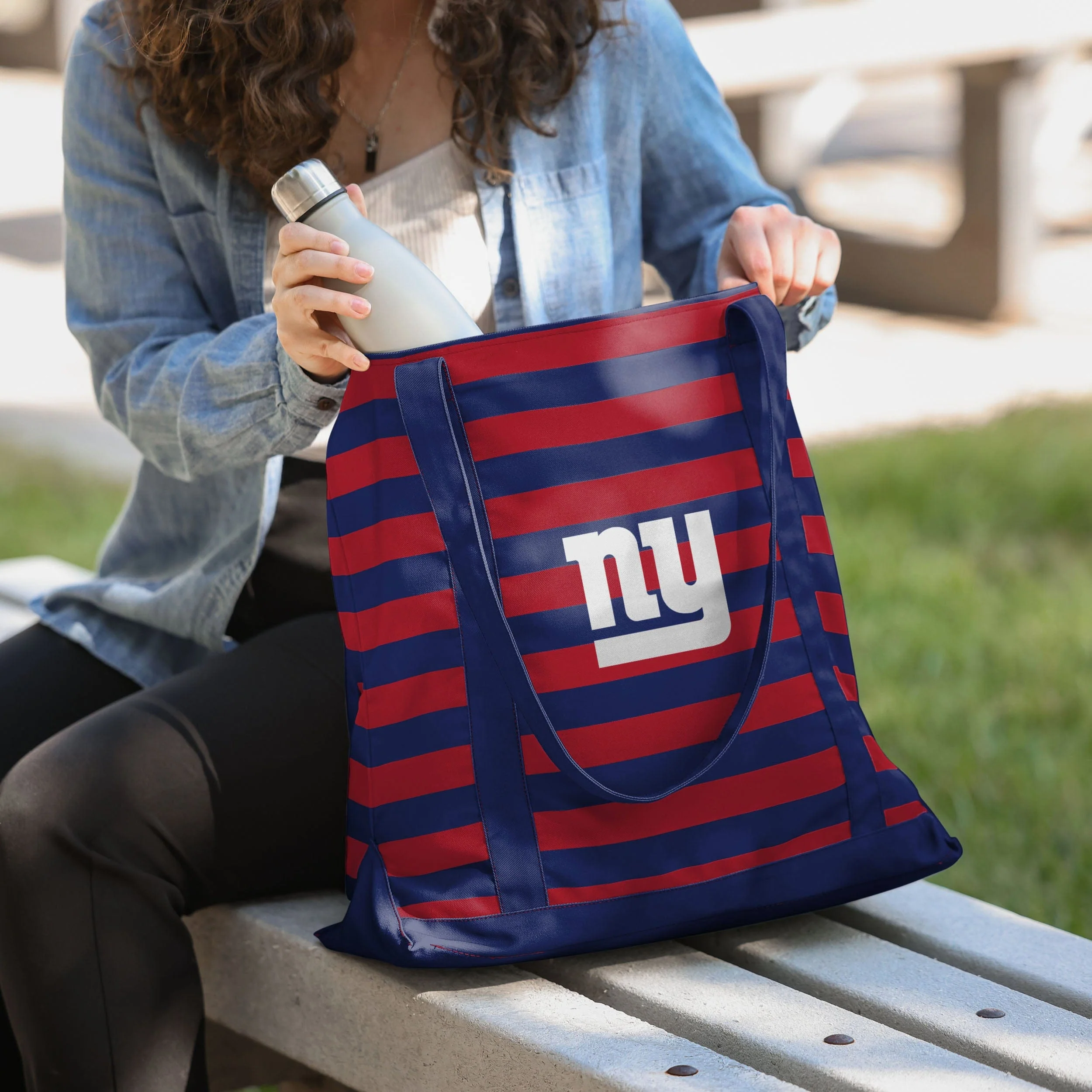 New York Giants Team Stripe Canvas Tote Bag 3 New York Giants Team Stripe Canvas Tote Bag