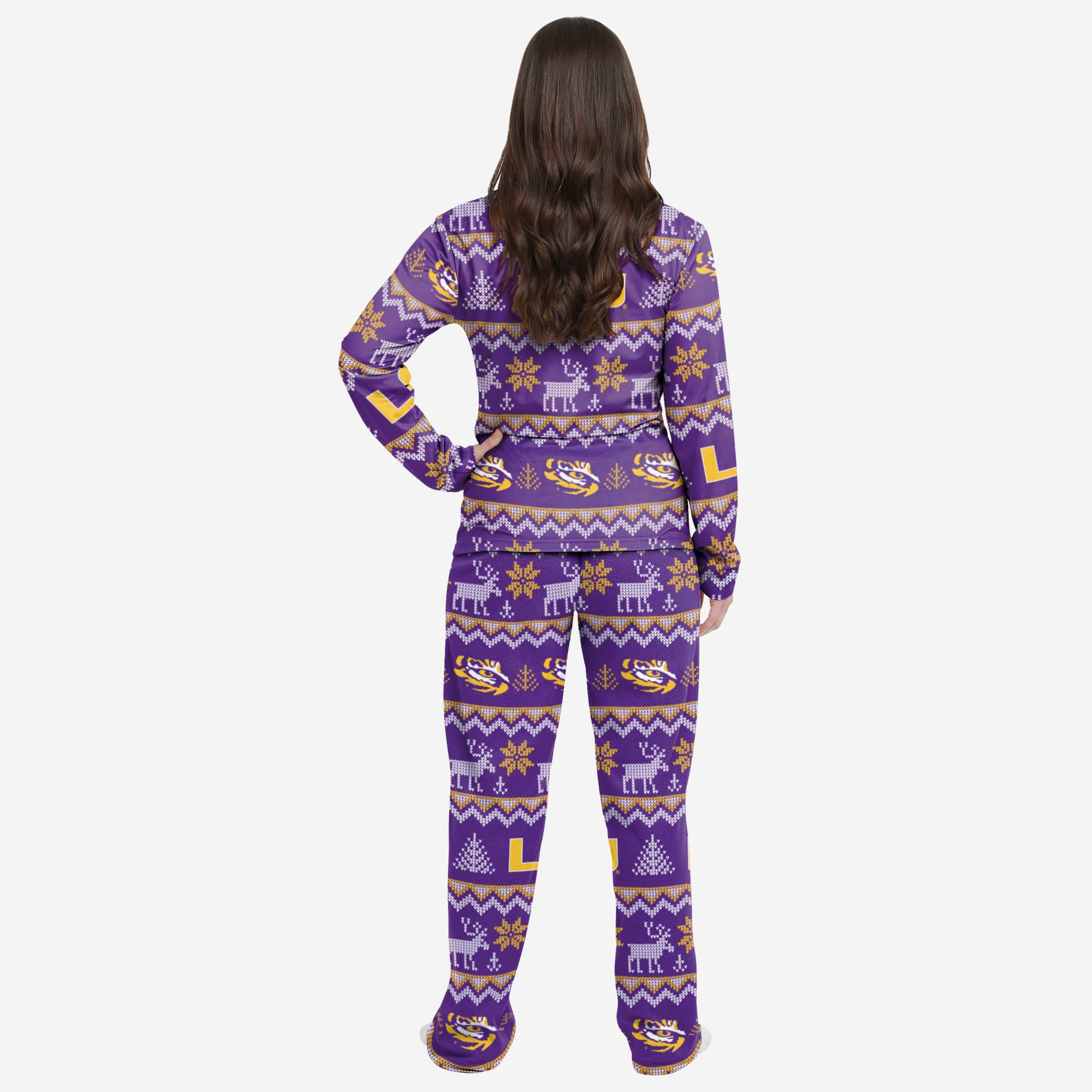 LSU Tigers Womens Ugly Pattern Family Holiday Pajamas 2 LSU Tigers Womens Ugly Pattern Family Holiday Pajamas
