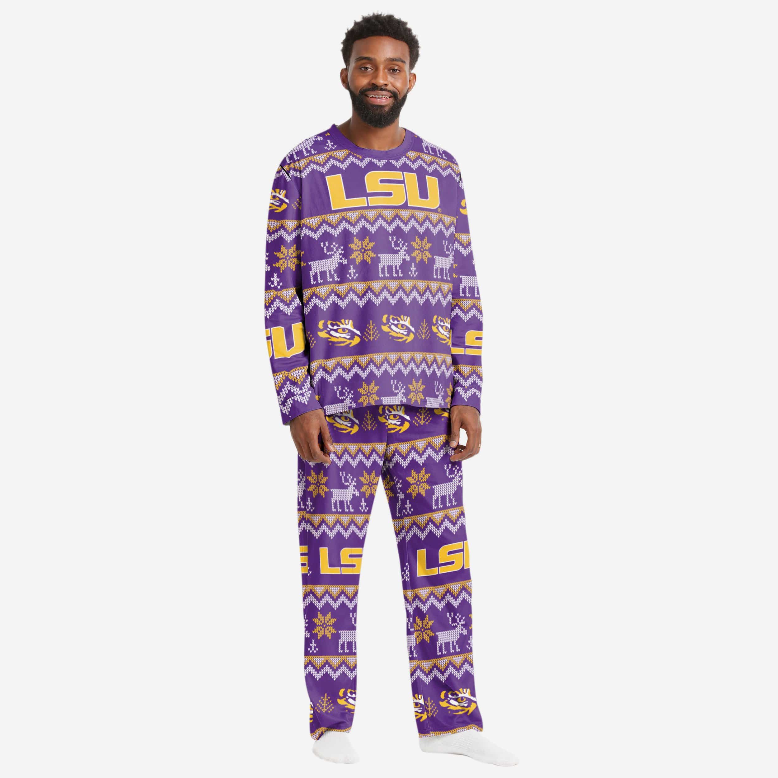 LSU Tigers Mens Ugly Pattern Family Holiday Pajamas