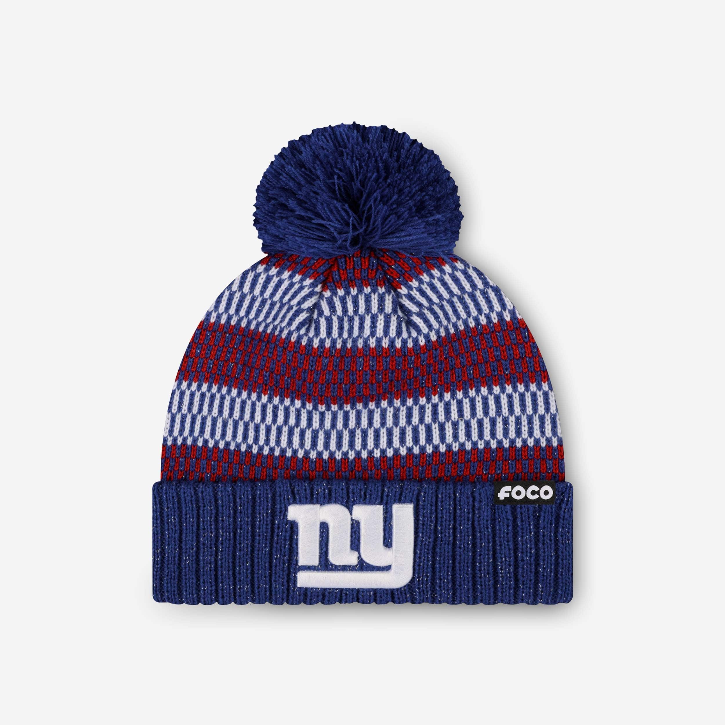 New York Giants Womens Cozy Knit Metallic Thread Pom Beanie