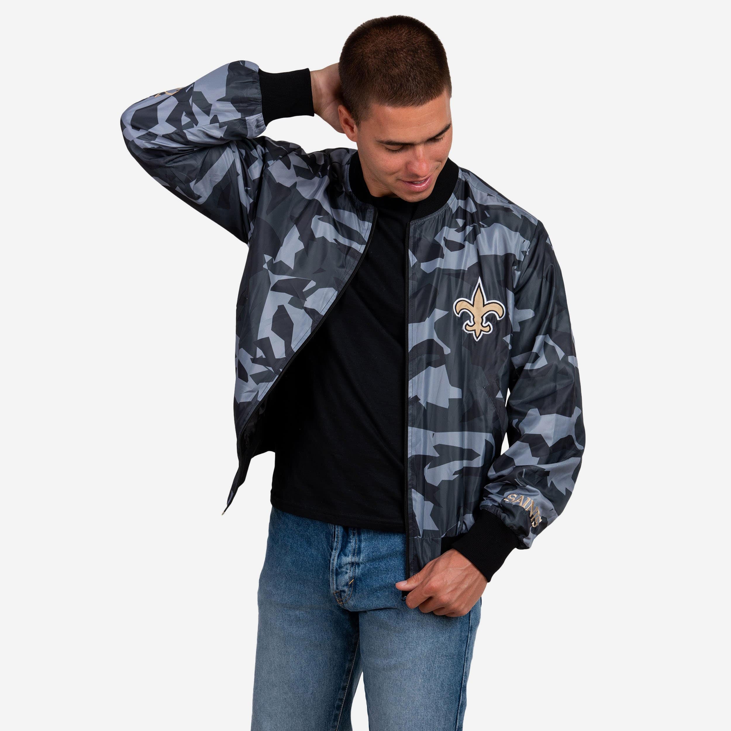 New Orleans Saints Camo Bomber Jacket 1 New Orleans Saints Camo Bomber Jacket