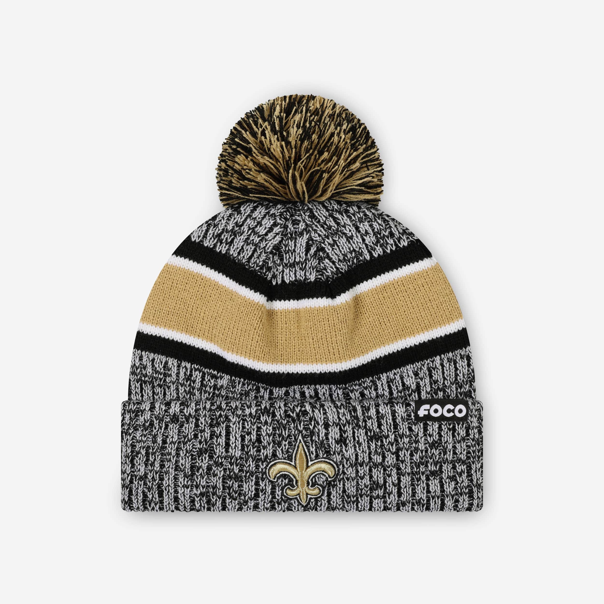 New Orleans Saints Heather Team Stripe Lined Pom Beanie