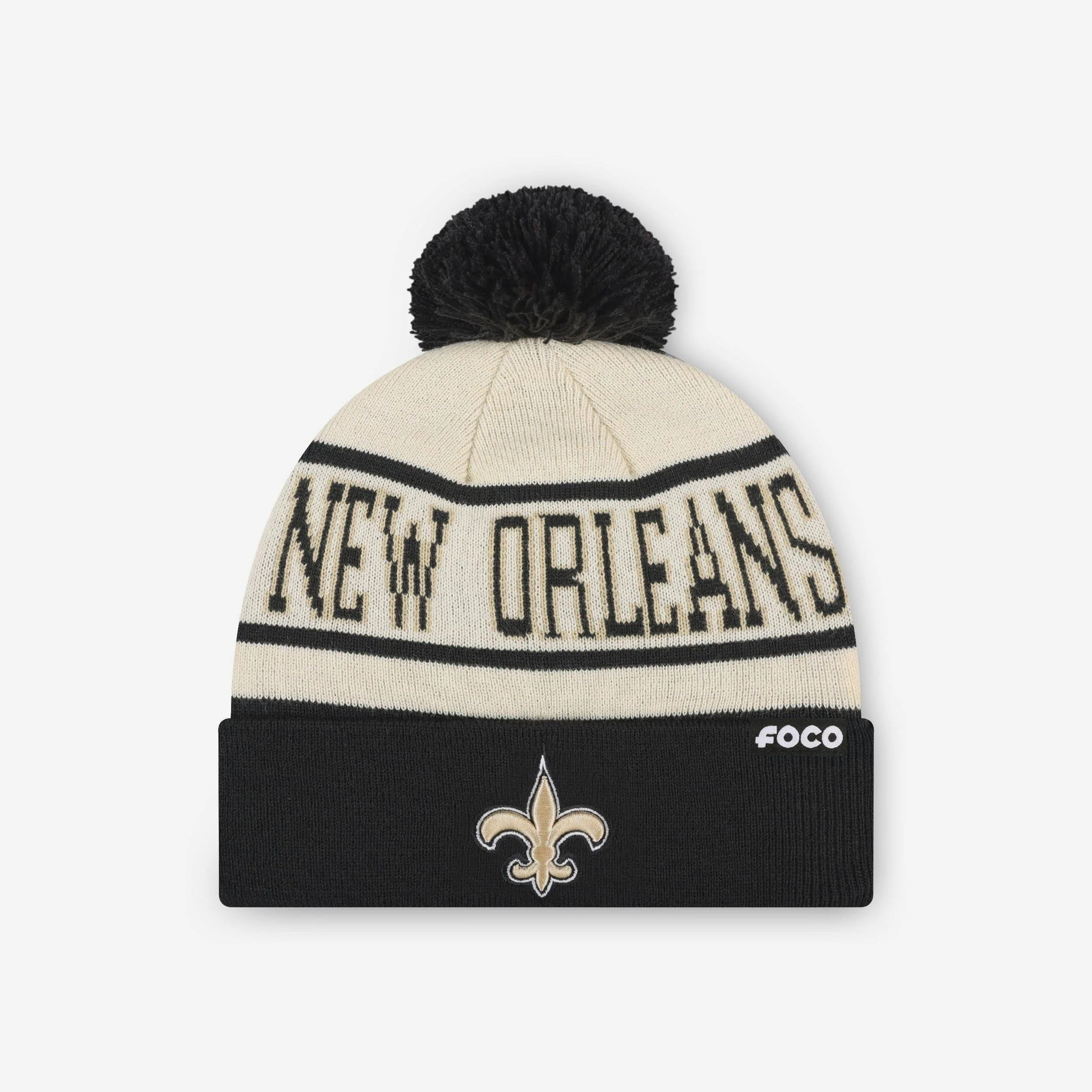 New Orleans Saints Heritage Stripe Primary Logo Pom Beanie
