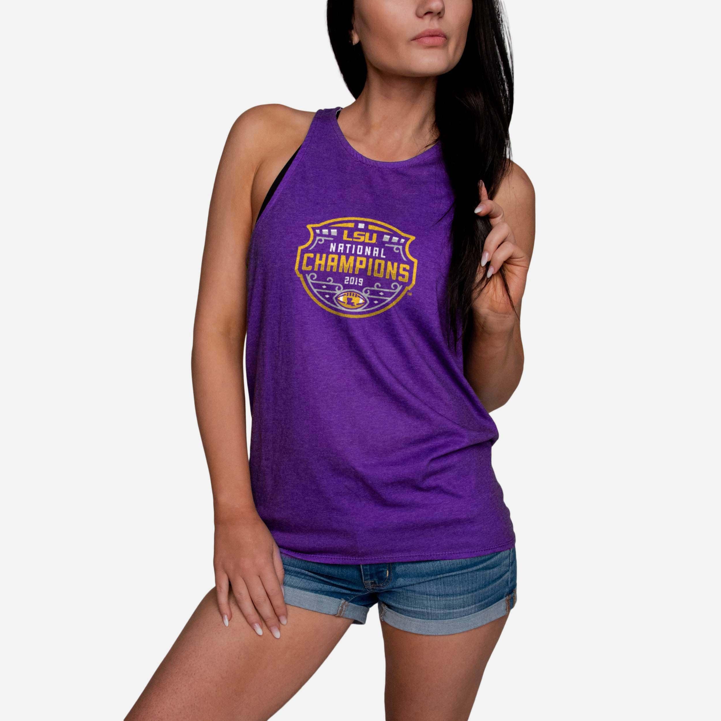 LSU Tigers 2019 Football National Champions Womens Tie-Breaker Sleeveless Top 2 LSU Tigers 2019 Football National Champions Womens Tie-Breaker Sleeveless Top
