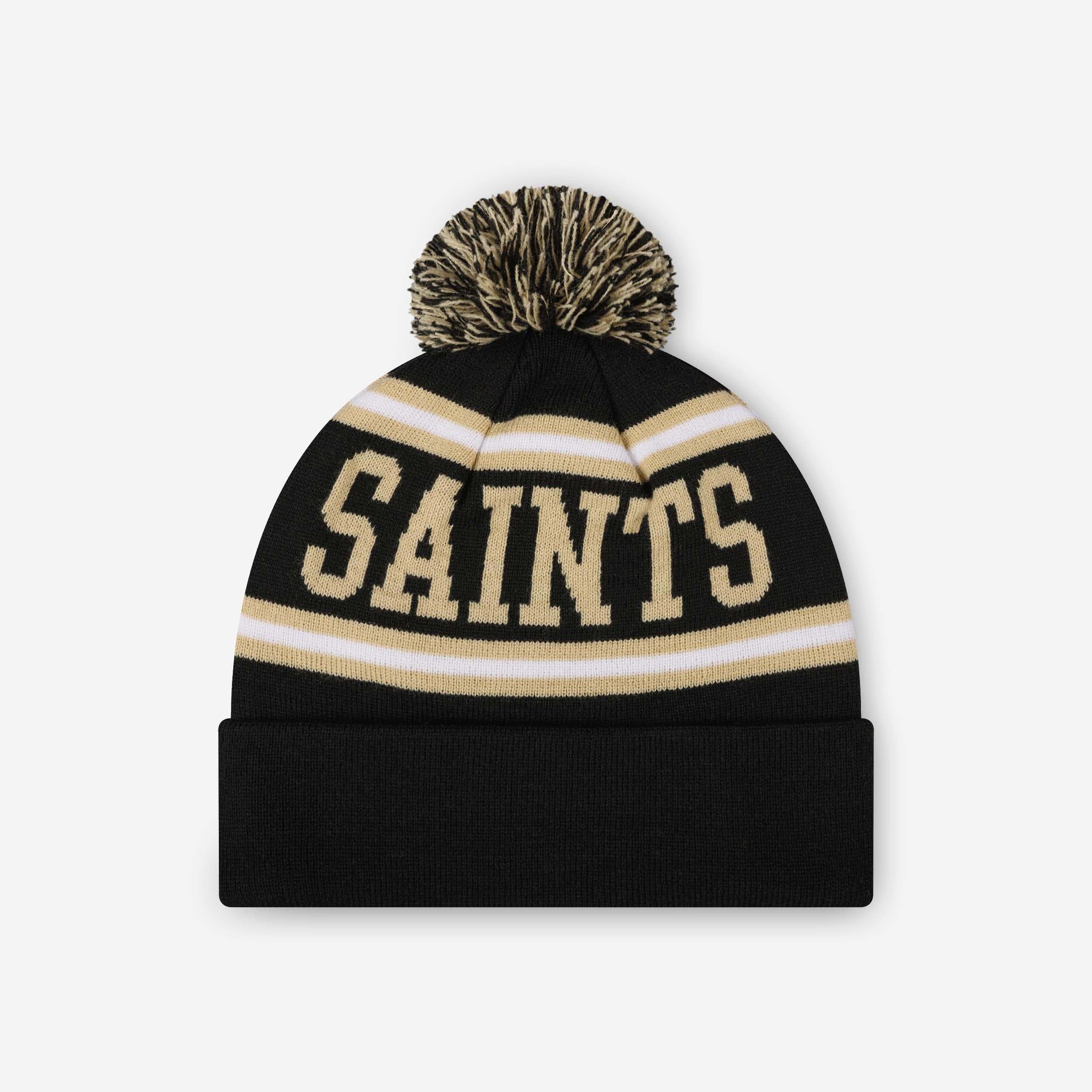 New Orleans Saints Primary Logo Stripe Pom Beanie 2 New Orleans Saints Primary Logo Stripe Pom Beanie