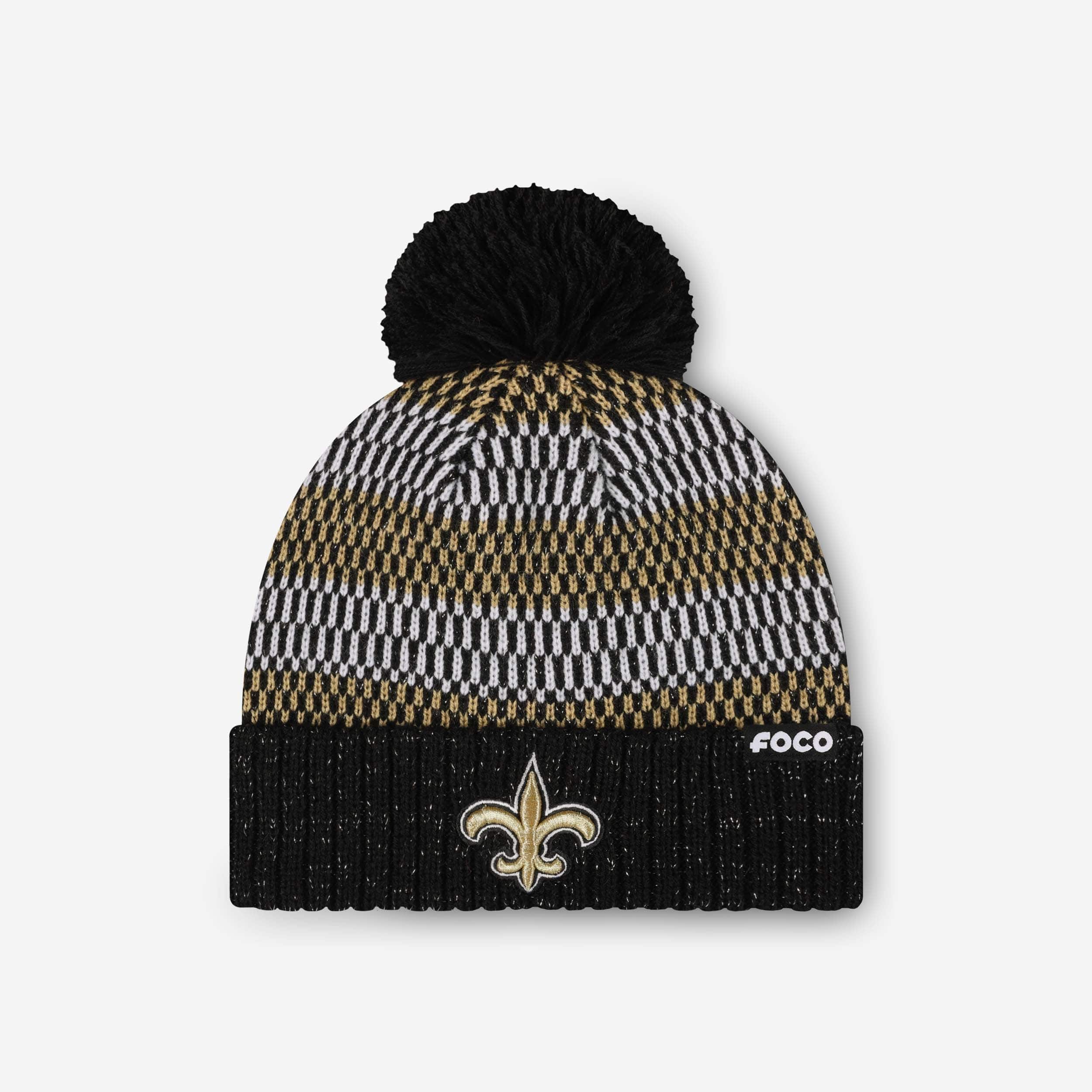 New Orleans Saints Womens Cozy Knit Metallic Thread Pom Beanie