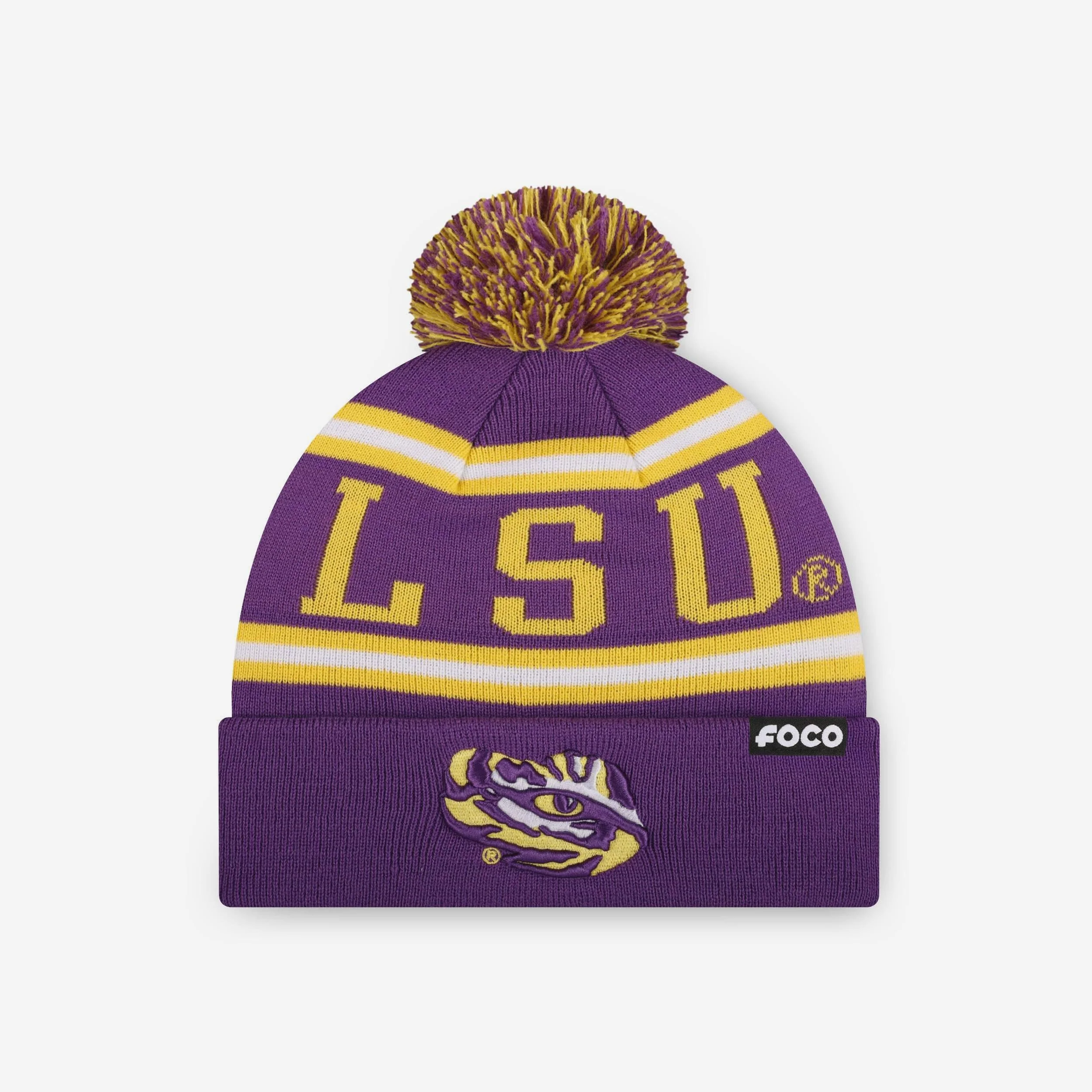 LSU Tigers Primary Stripe Pom Beanie