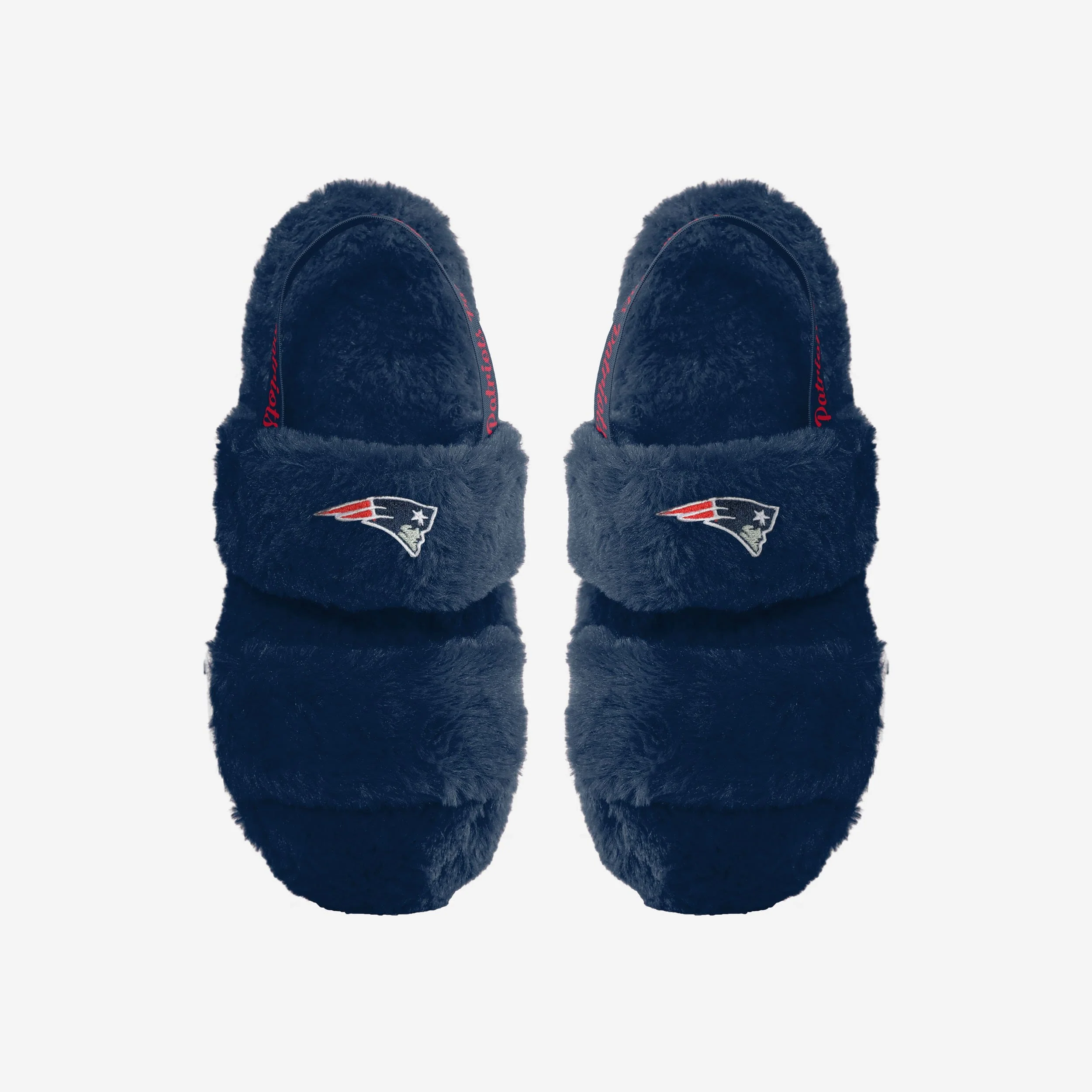 New England Patriots Womens Heel Strap Wordmark Fur Slide
