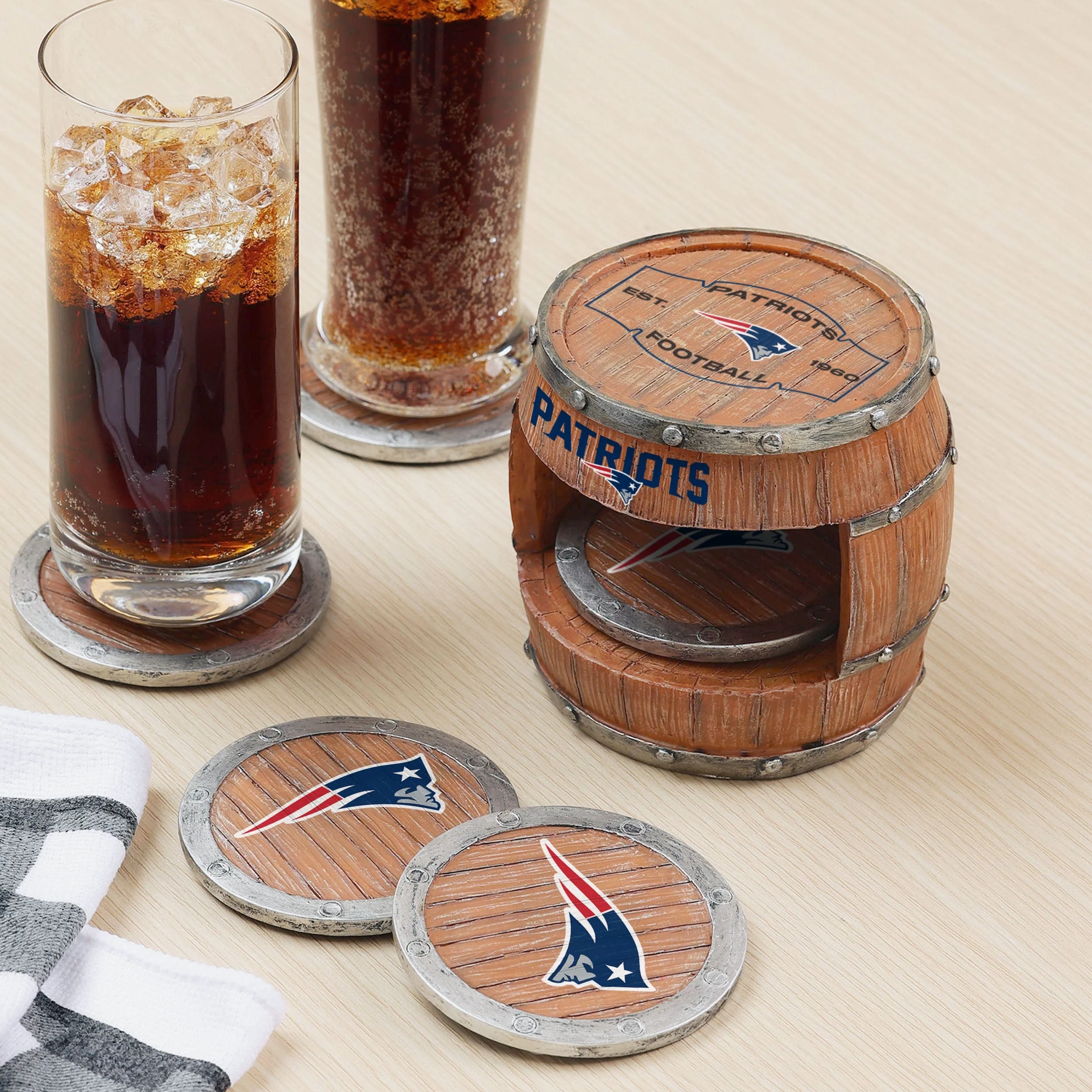 New England Patriots 5 Pack Barrel Coaster Set 2 New England Patriots 5 Pack Barrel Coaster Set