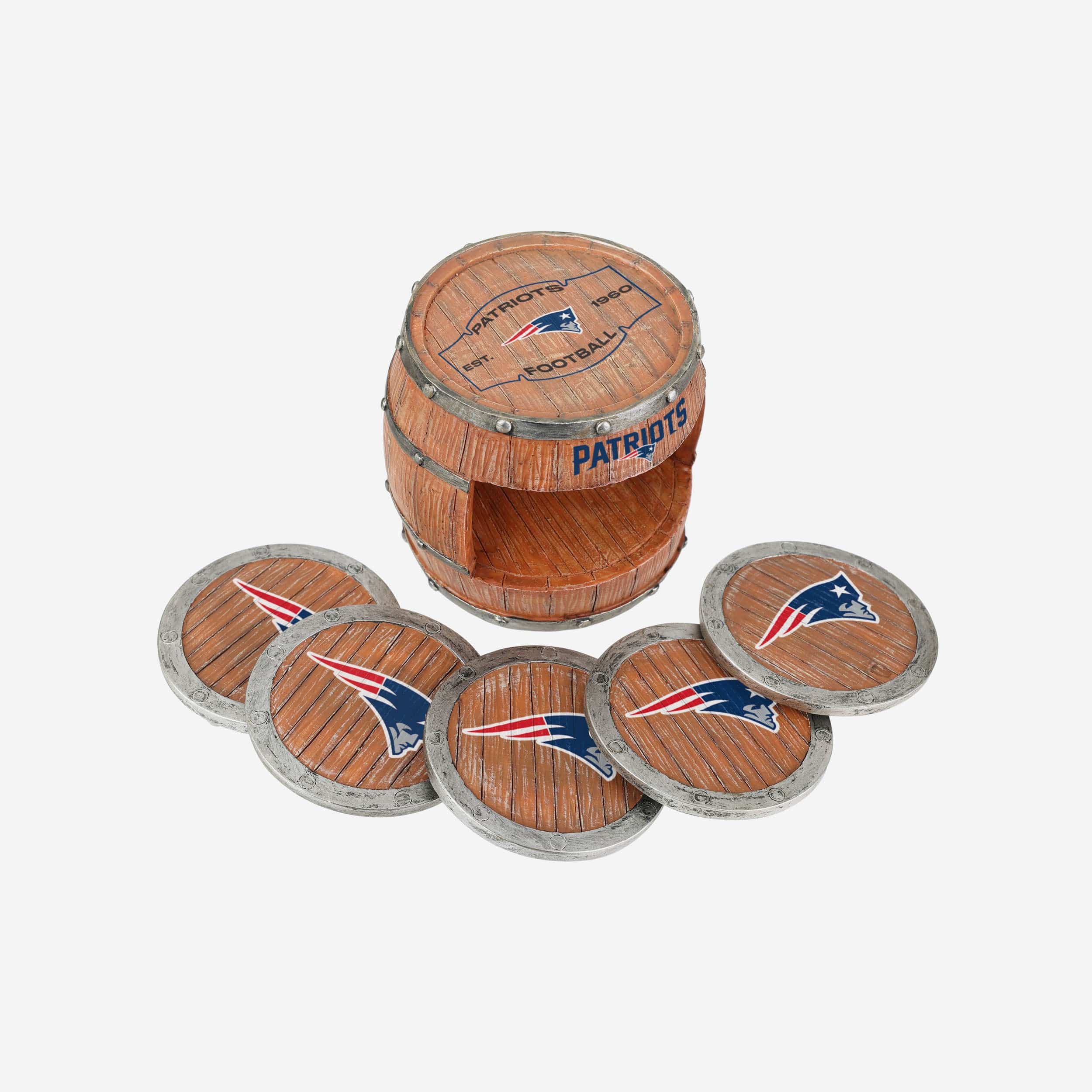 New England Patriots 5 Pack Barrel Coaster Set 3 New England Patriots 5 Pack Barrel Coaster Set