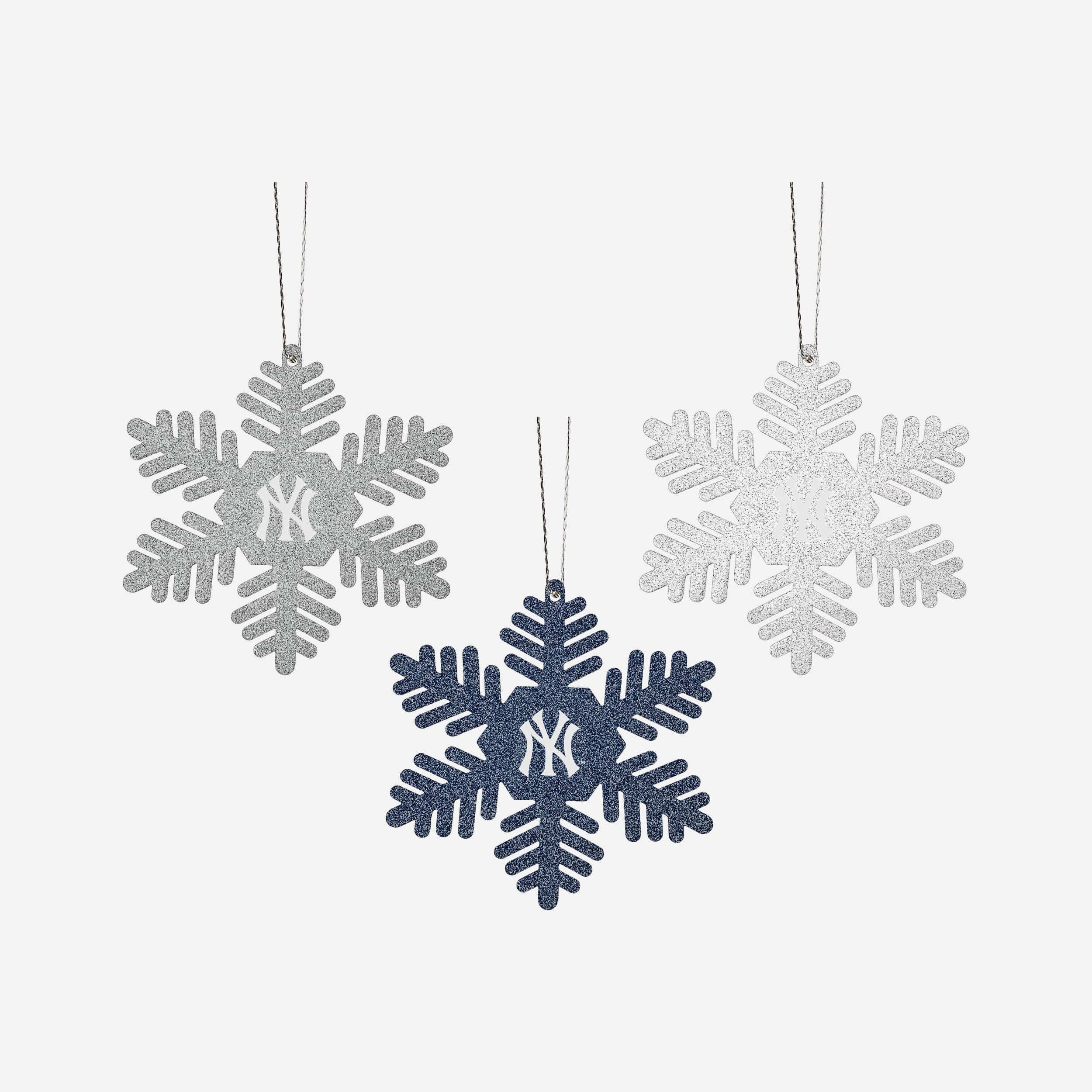 New York Yankees 3 Pack Metal Glitter Snowflake Ornament