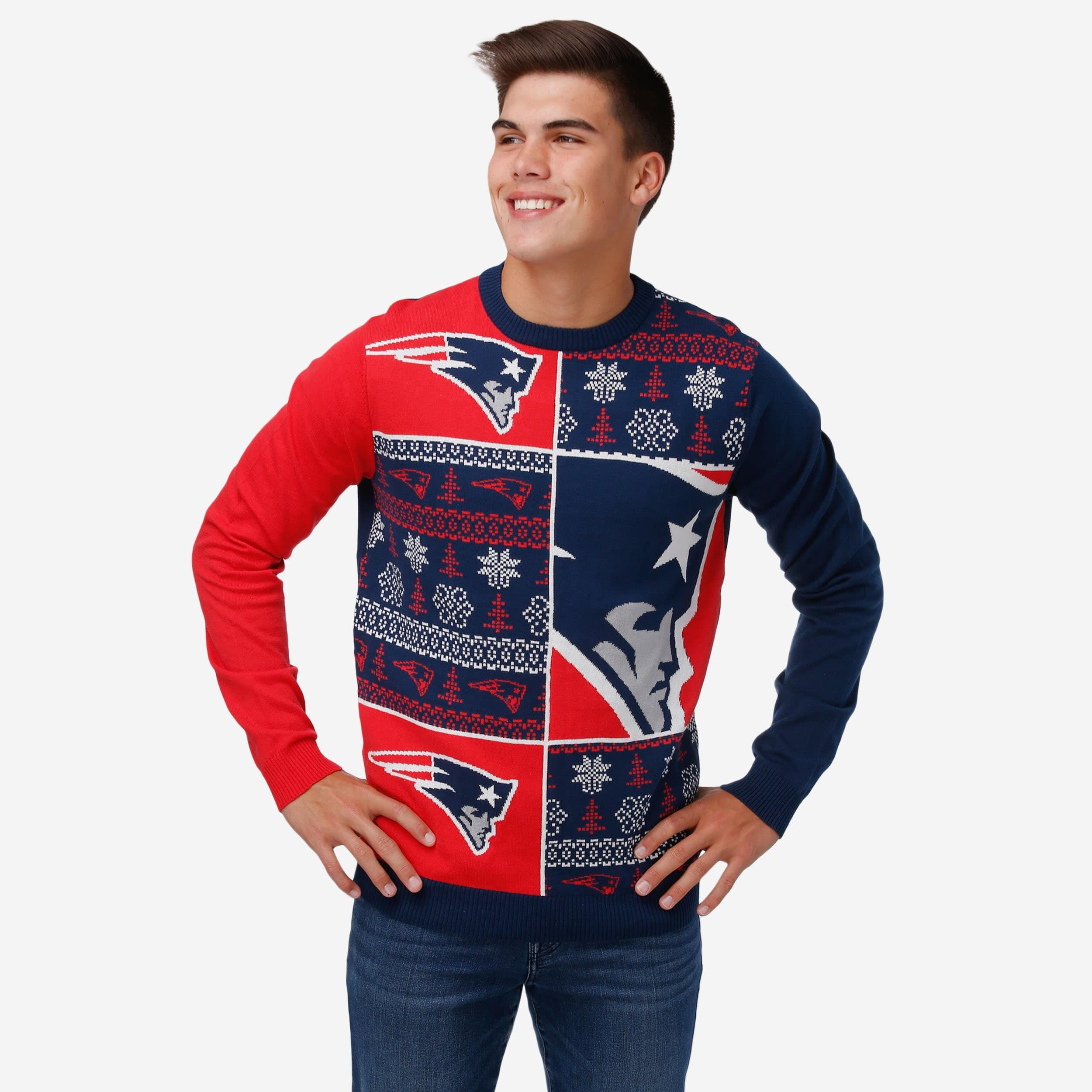 New England Patriots Busy Block Snowfall Sweater