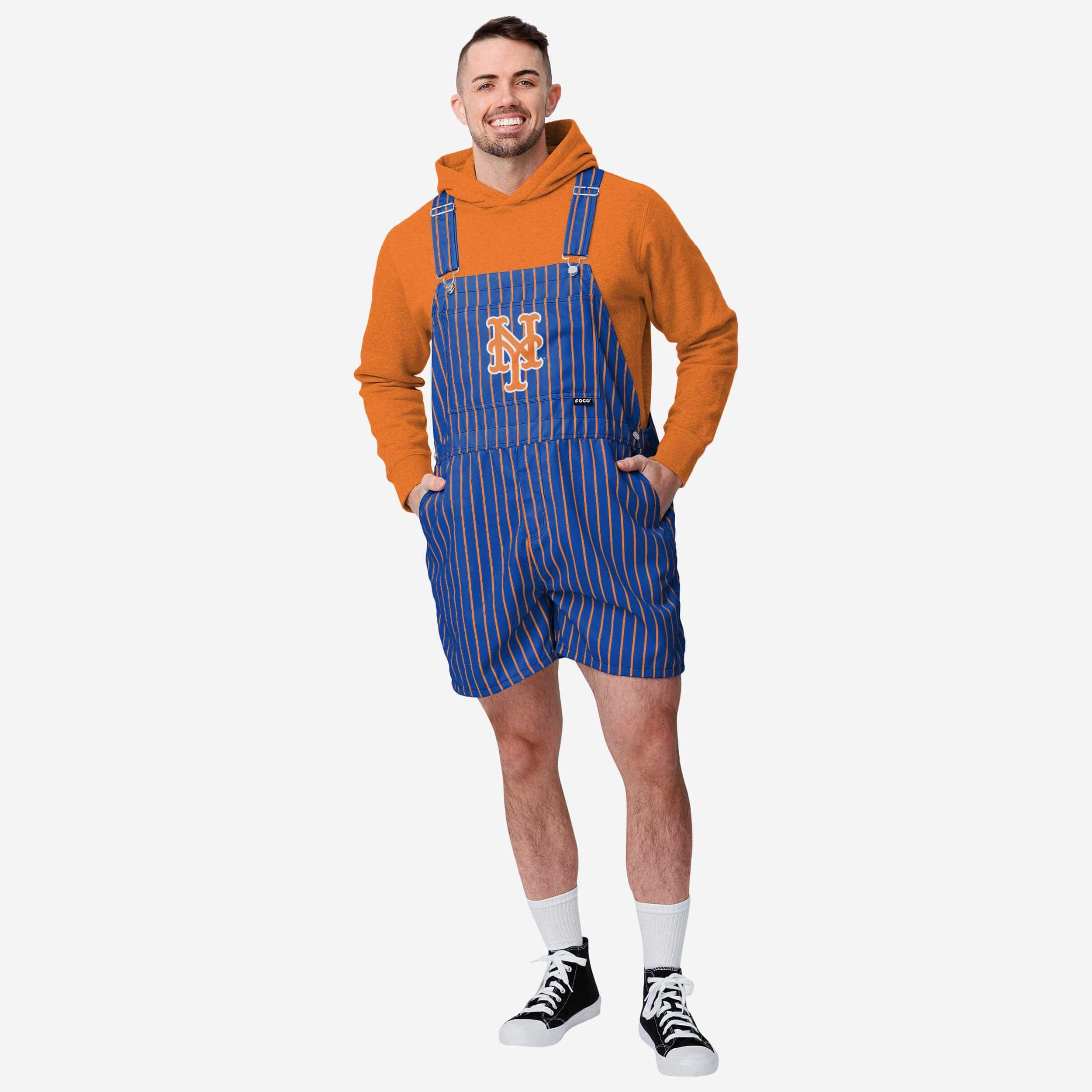 New York Mets Mens Pinstripe Bib Shortalls