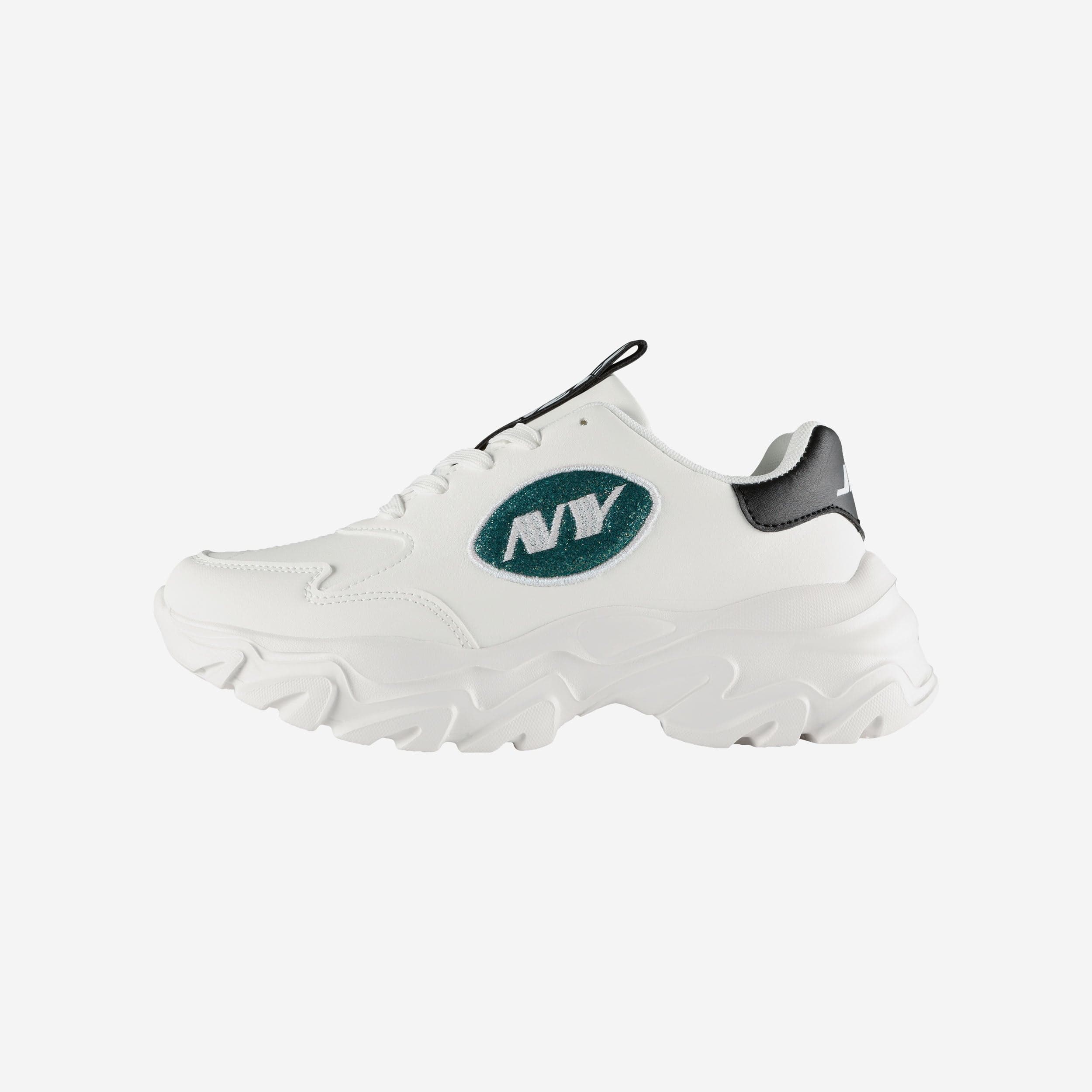 New York Jets Womens Glitter Big Logo Vintage White Chunky Sneaker
