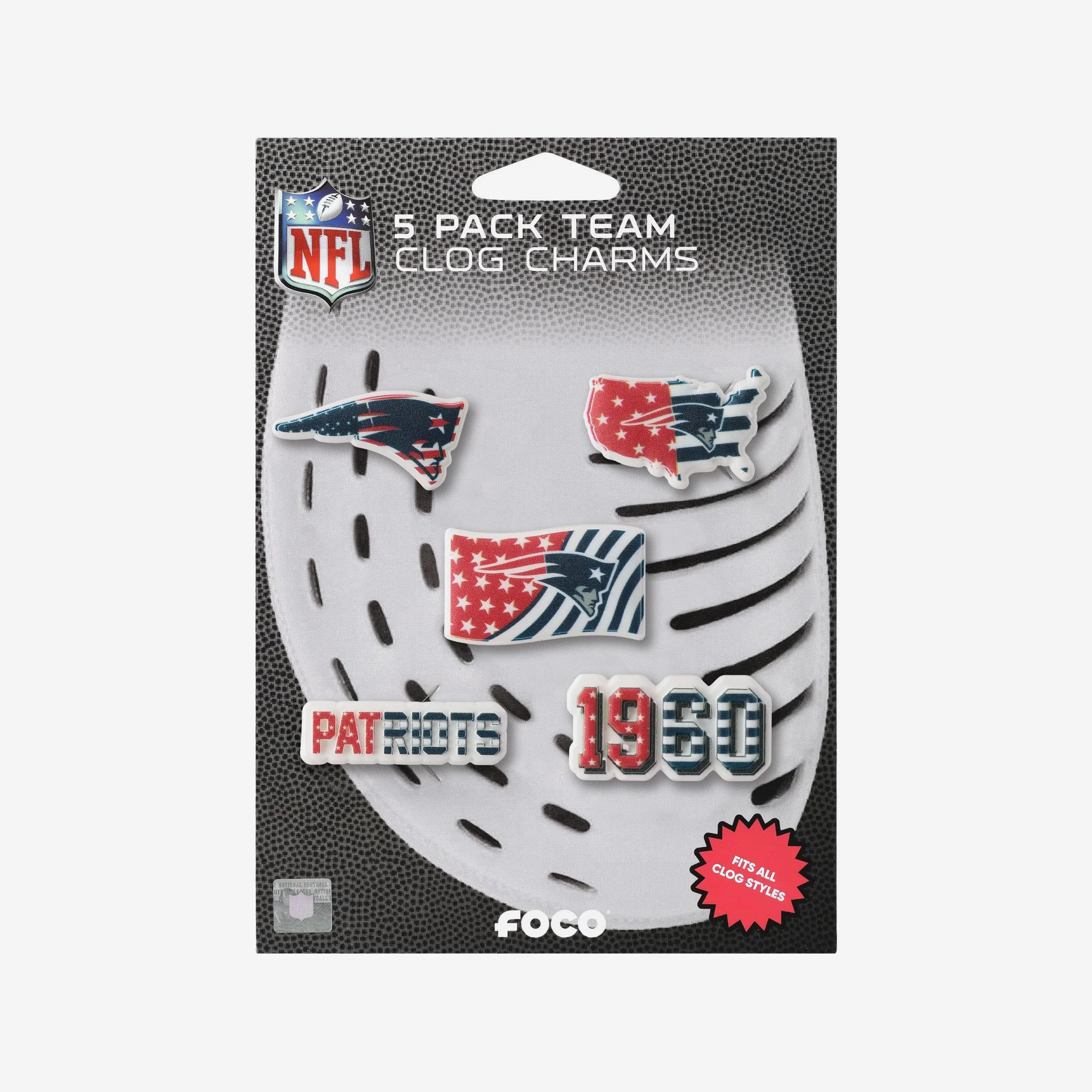 New England Patriots Americana 5 Pack Team Clog Charms 5 New England Patriots Americana 5 Pack Team Clog Charms