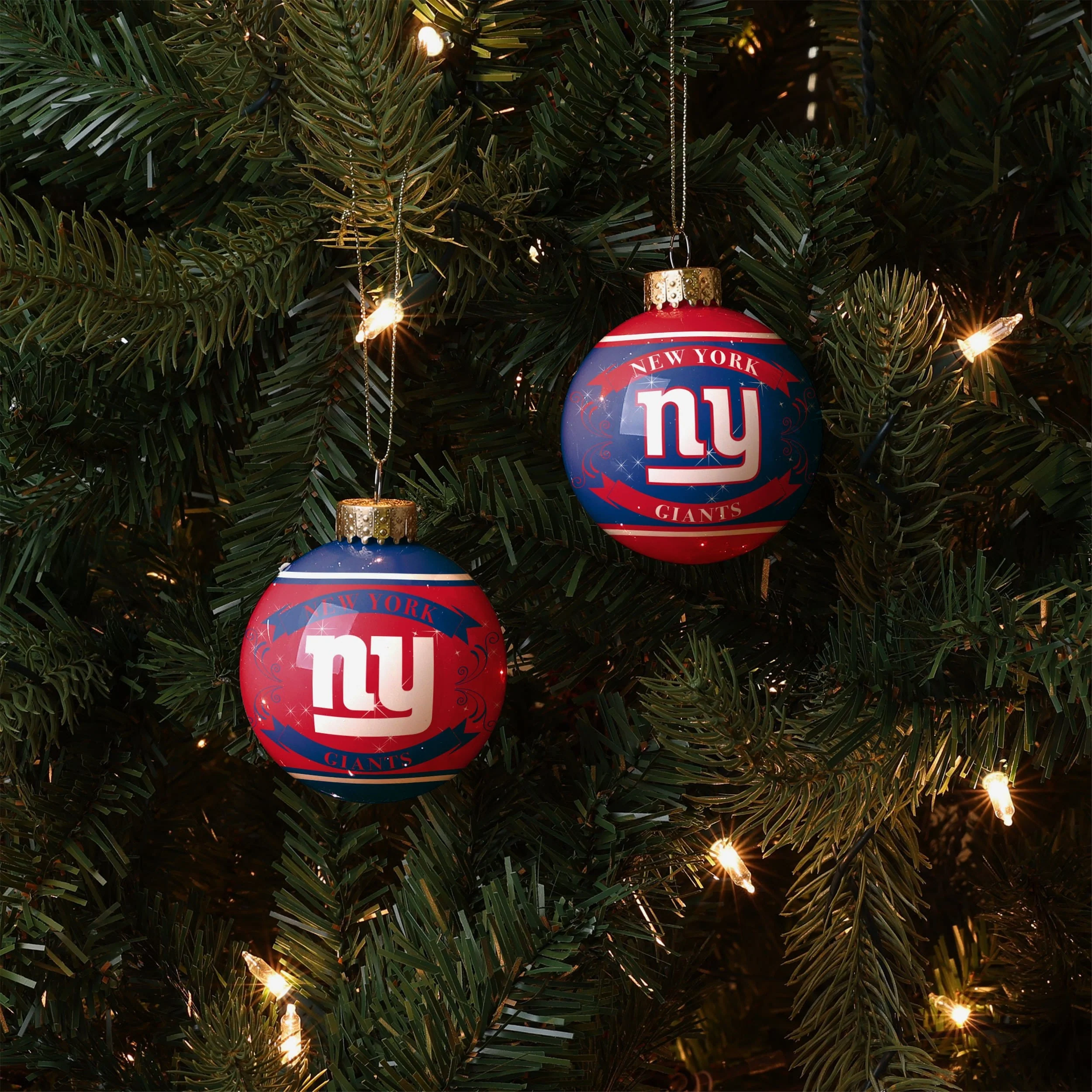 New York Giants 2 Pack Ball Ornament Set 2 New York Giants 2 Pack Ball Ornament Set
