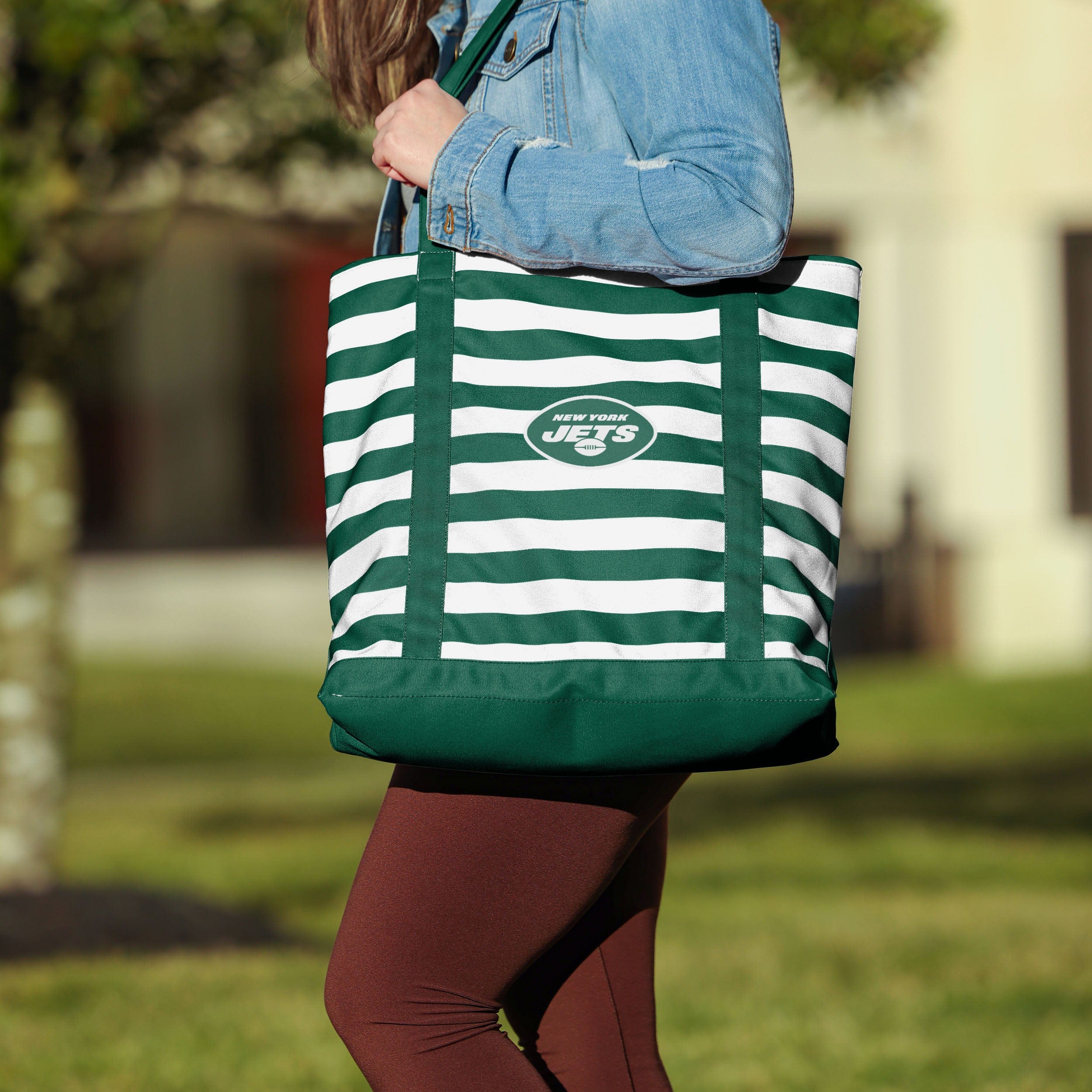 New York Jets Team Stripe Canvas Tote Bag 3 New York Jets Team Stripe Canvas Tote Bag