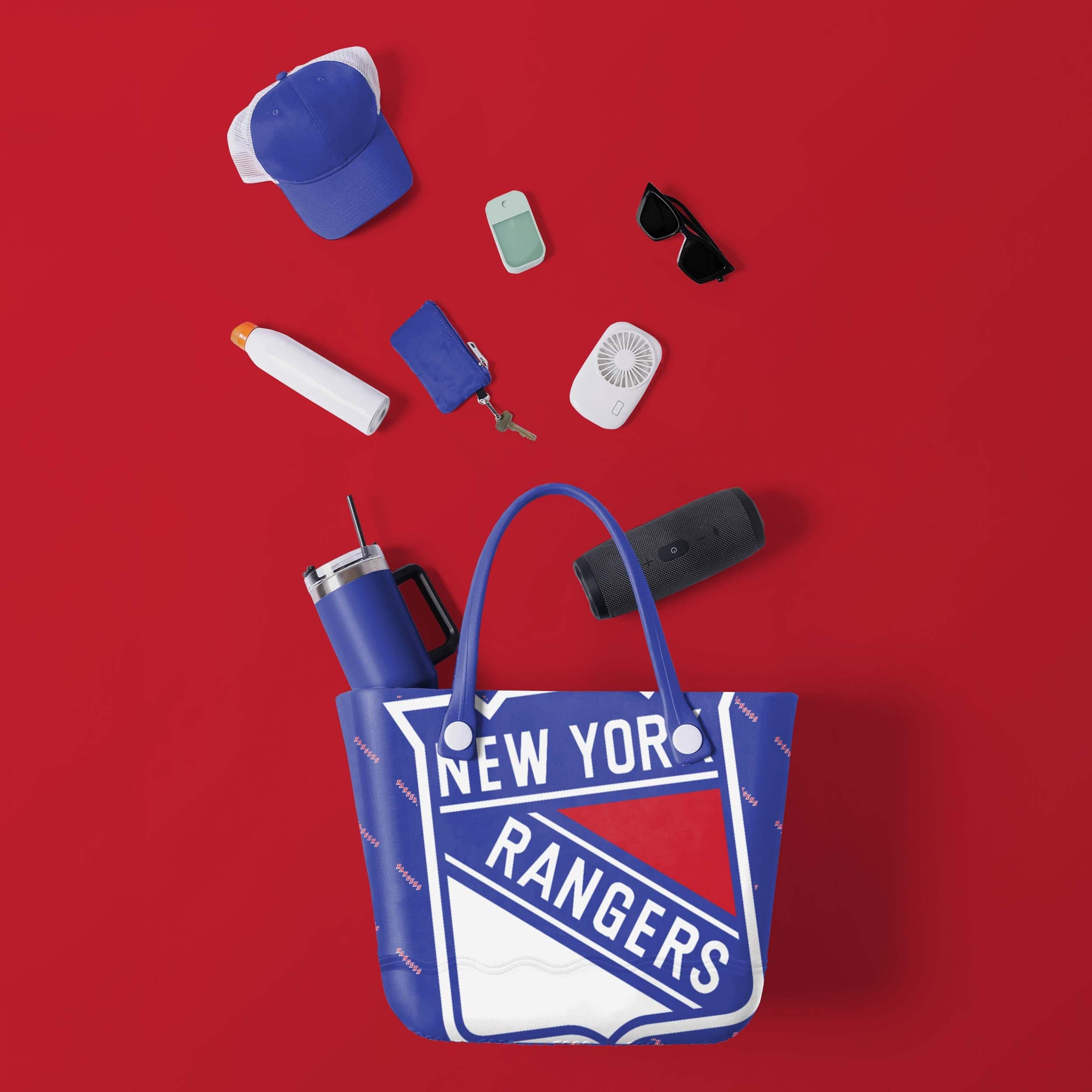 New York Rangers Big Logo Mini Print Tailgate Tote Bag 2 New York Rangers Big Logo Mini Print Tailgate Tote Bag