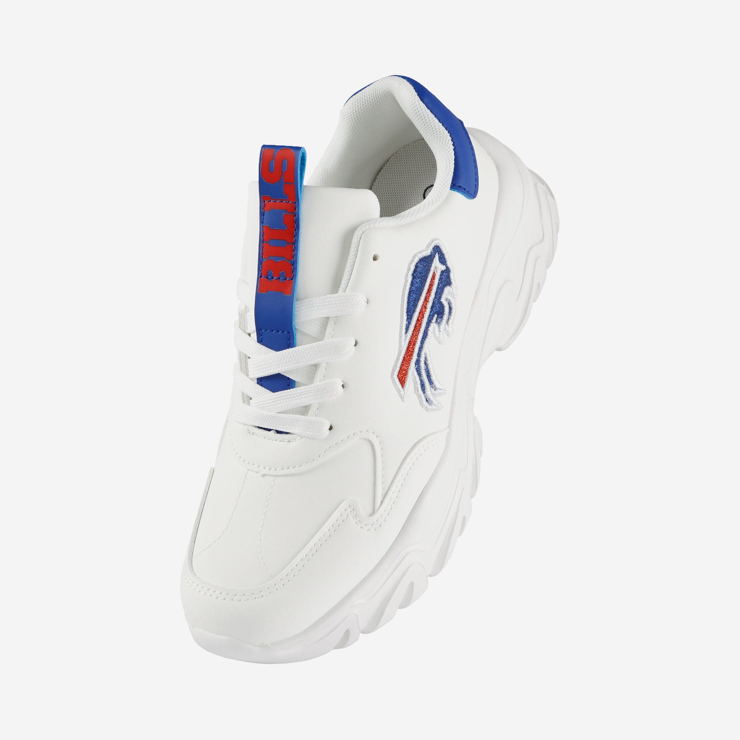 Buffalo Bills Womens Glitter Big Logo Vintage White Chunky Sneaker 2 Buffalo Bills Womens Glitter Big Logo Vintage White Chunky Sneaker