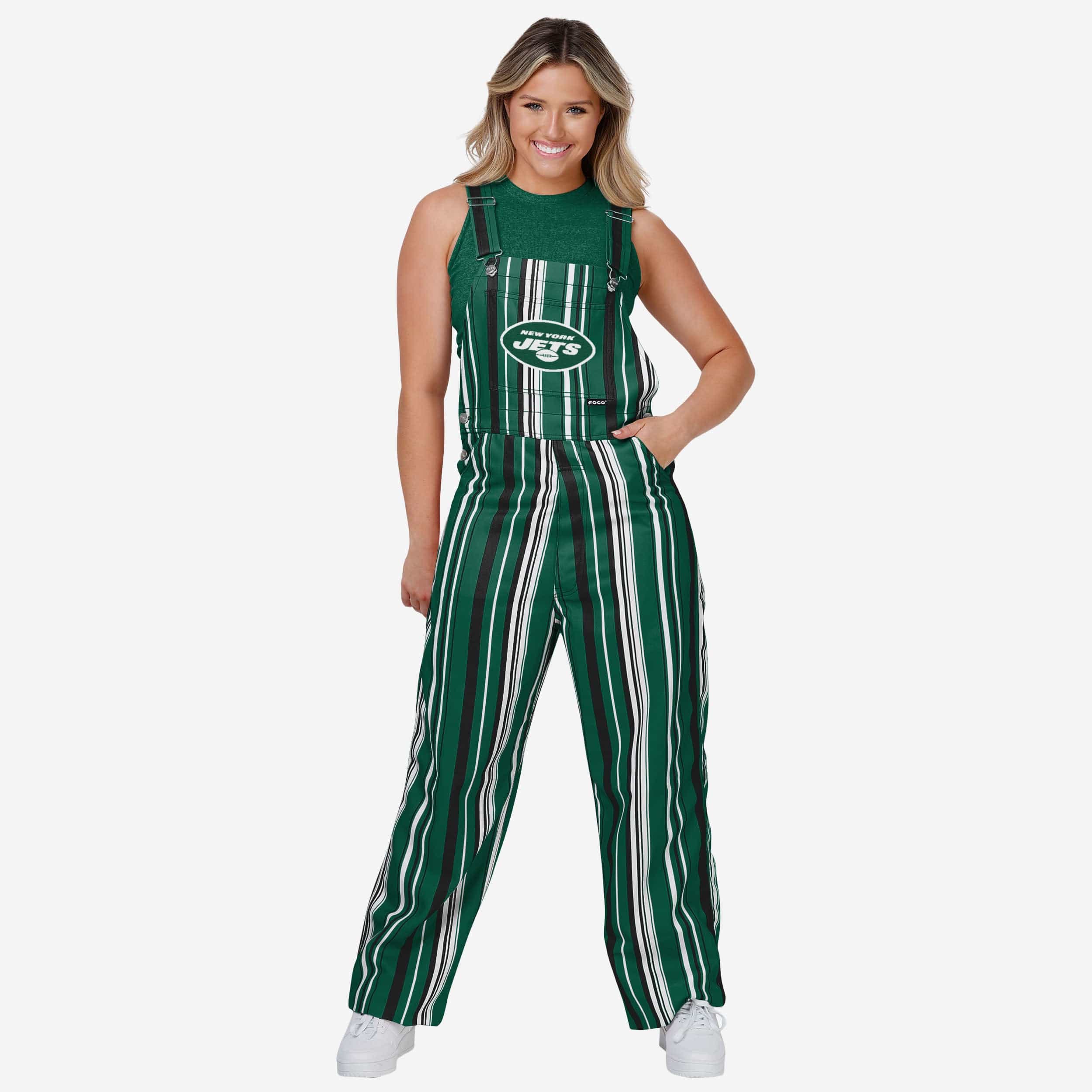 New York Jets Womens Hyper Stripe Bib Overalls