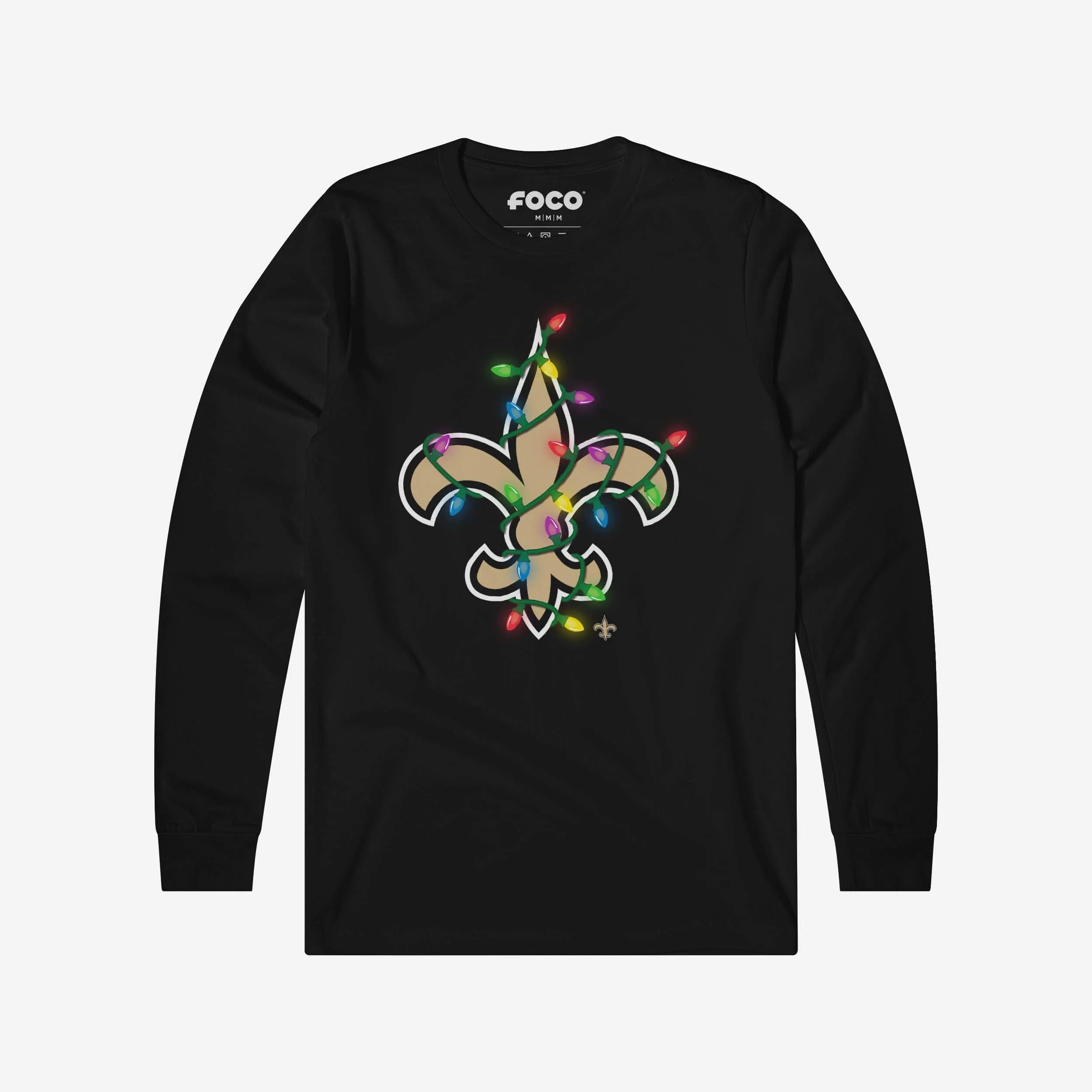 New Orleans Saints Primary Logo Holiday Lights Long Sleeve T-Shirt