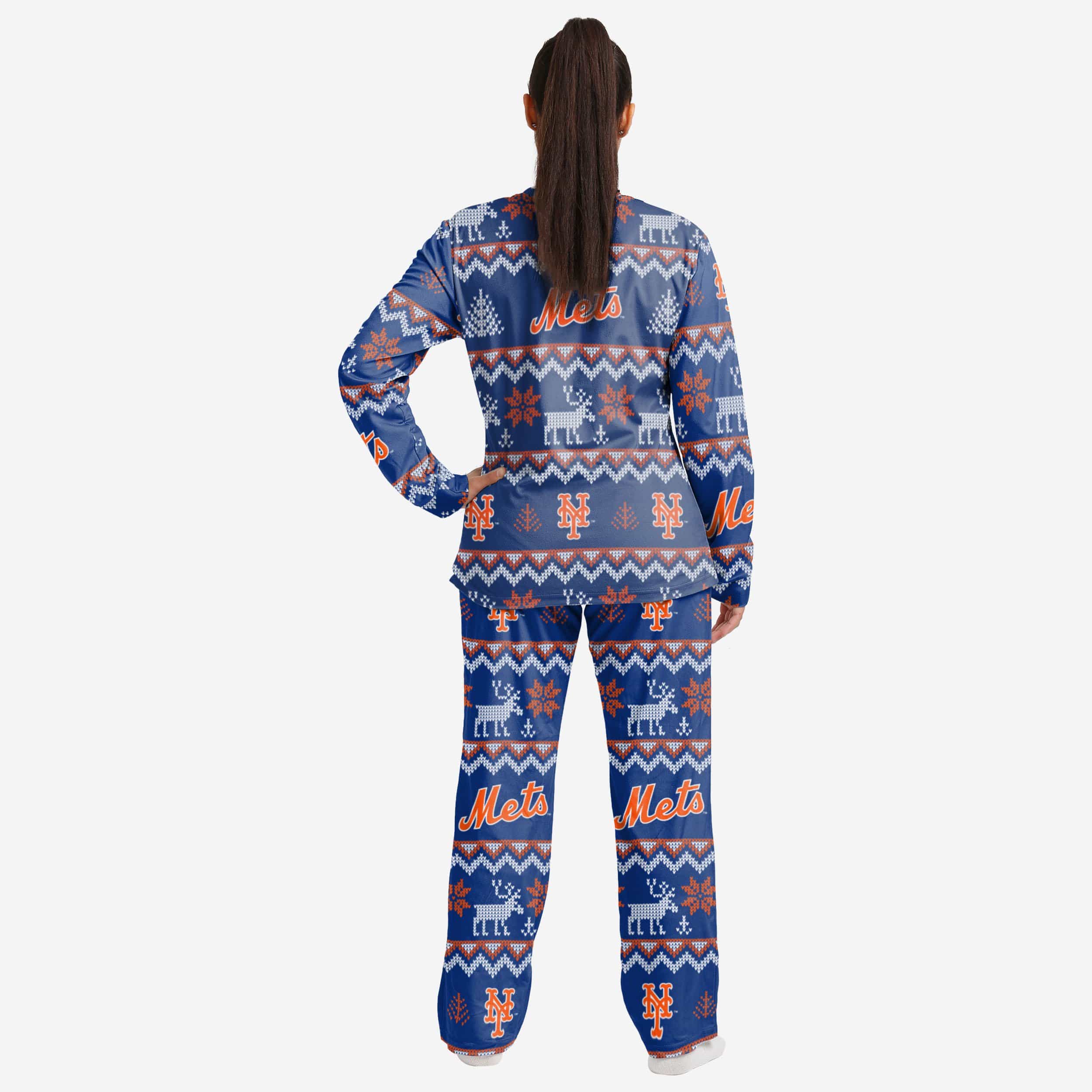 New York Mets Womens Ugly Pattern Family Holiday Pajamas 2 New York Mets Womens Ugly Pattern Family Holiday Pajamas