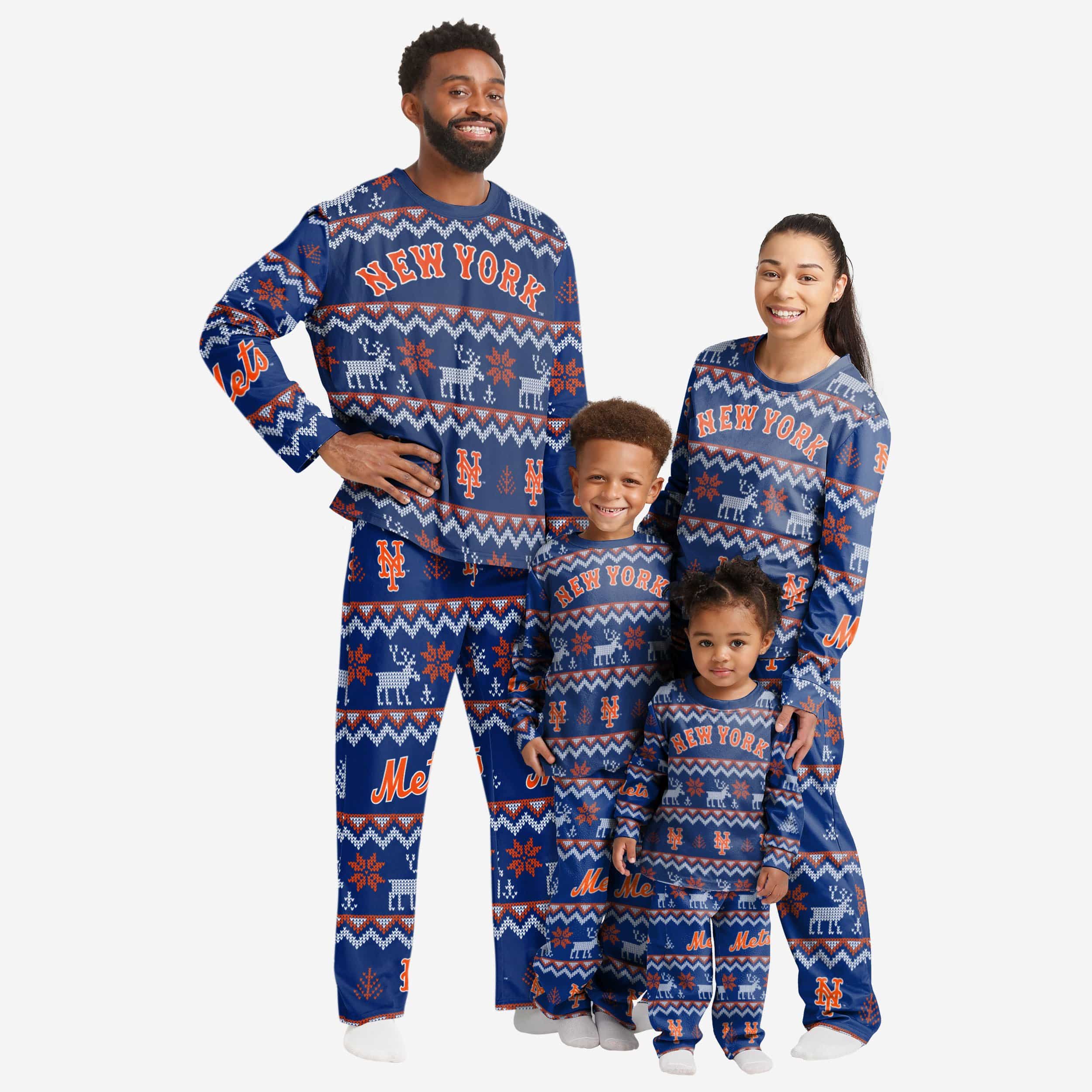 New York Mets Womens Ugly Pattern Family Holiday Pajamas 3 New York Mets Womens Ugly Pattern Family Holiday Pajamas