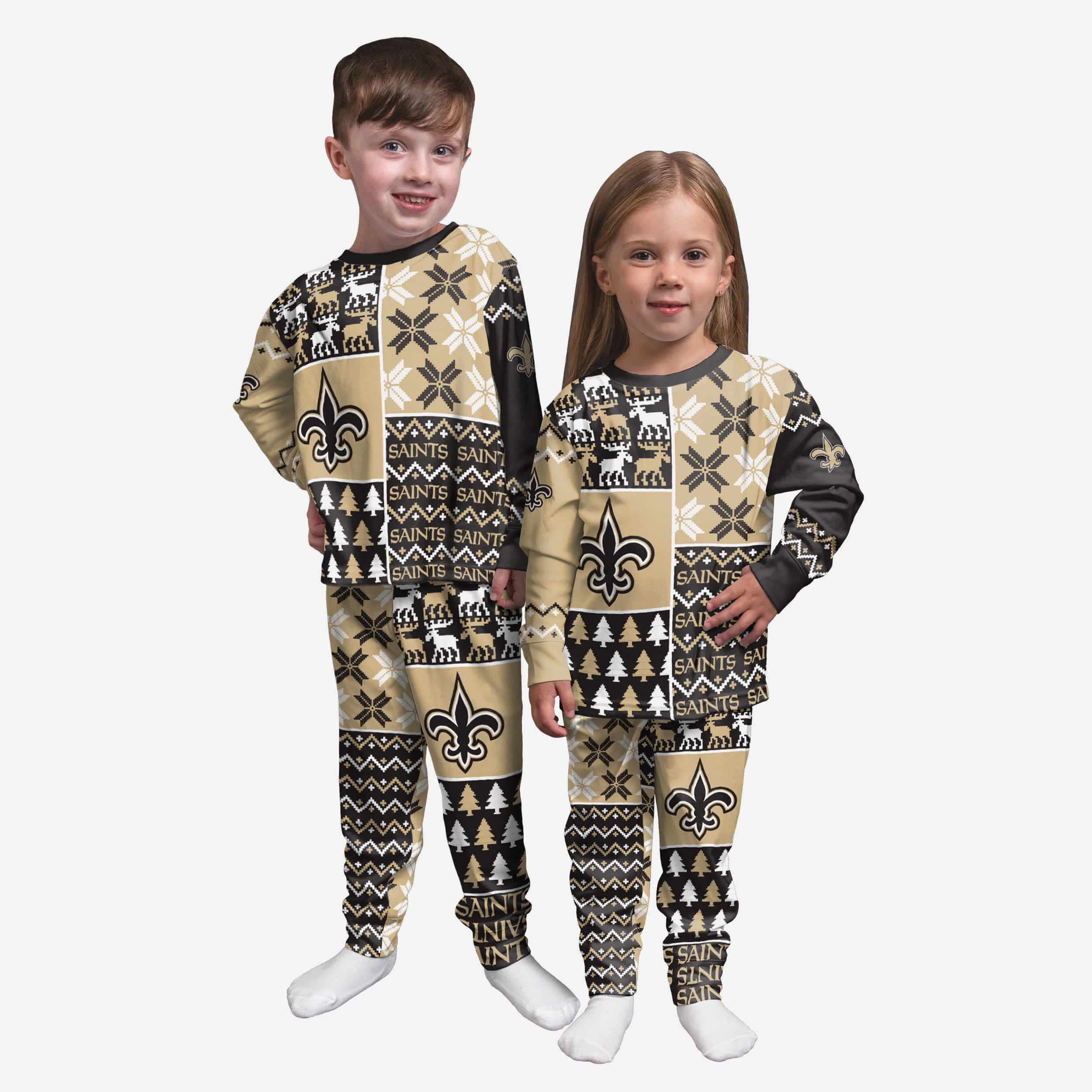New Orleans Saints Toddler Busy Block Family Holiday Pajamas 1 New Orleans Saints Toddler Busy Block Family Holiday Pajamas