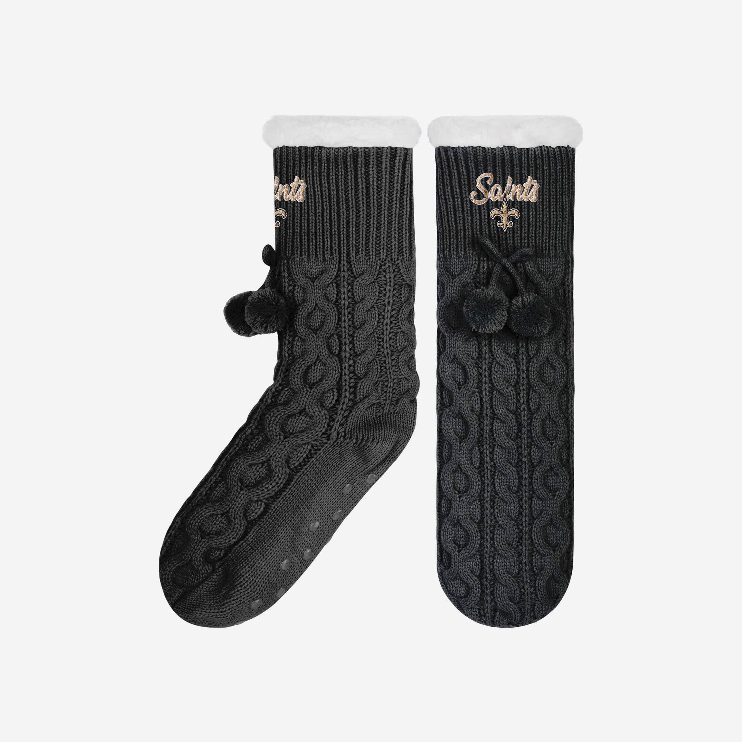 New Orleans Saints Womens Cable Knit Footy Slipper Socks 1 New Orleans Saints Womens Cable Knit Footy Slipper Socks