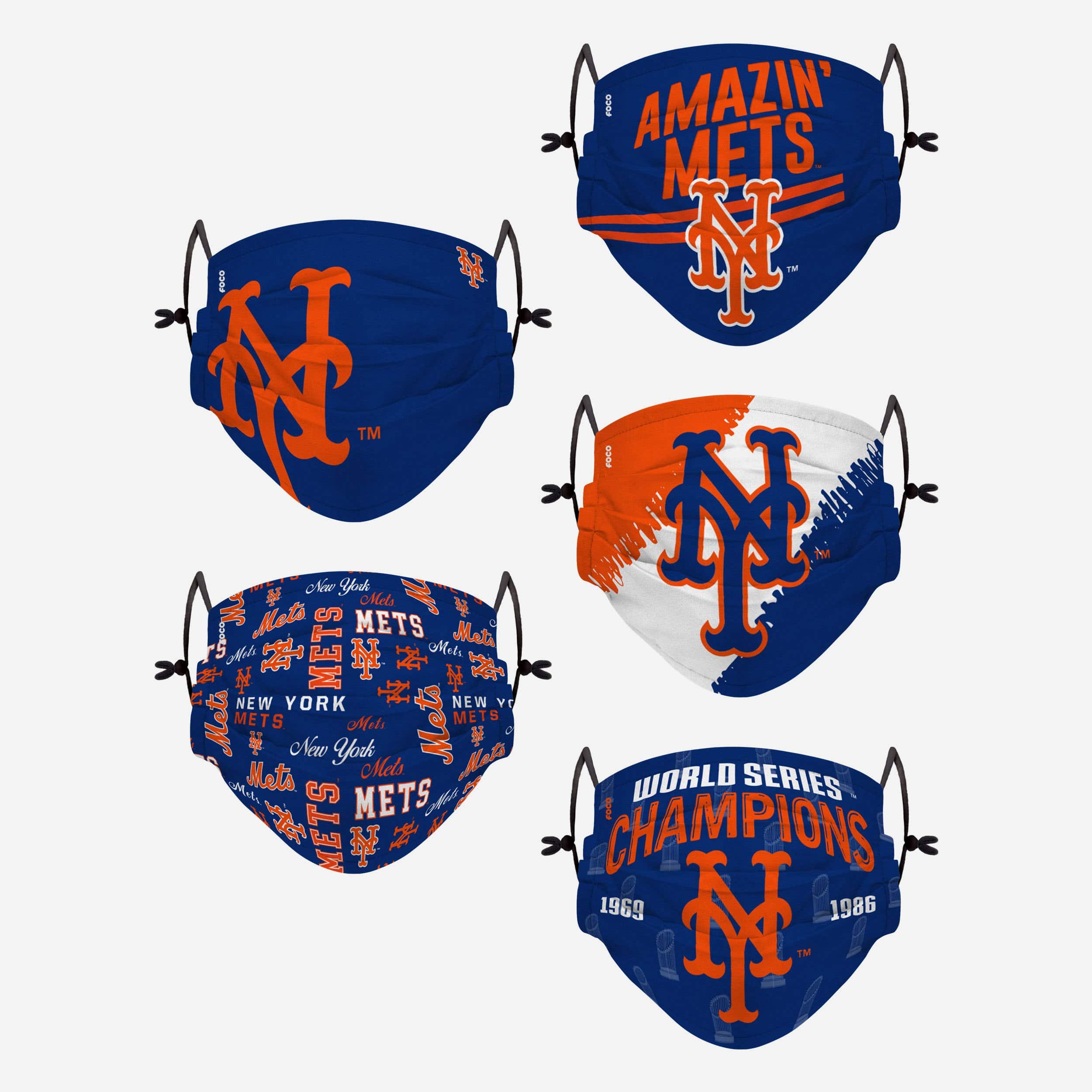 New York Mets Youth Rising Stars Adjustable 5 Pack Face Cover